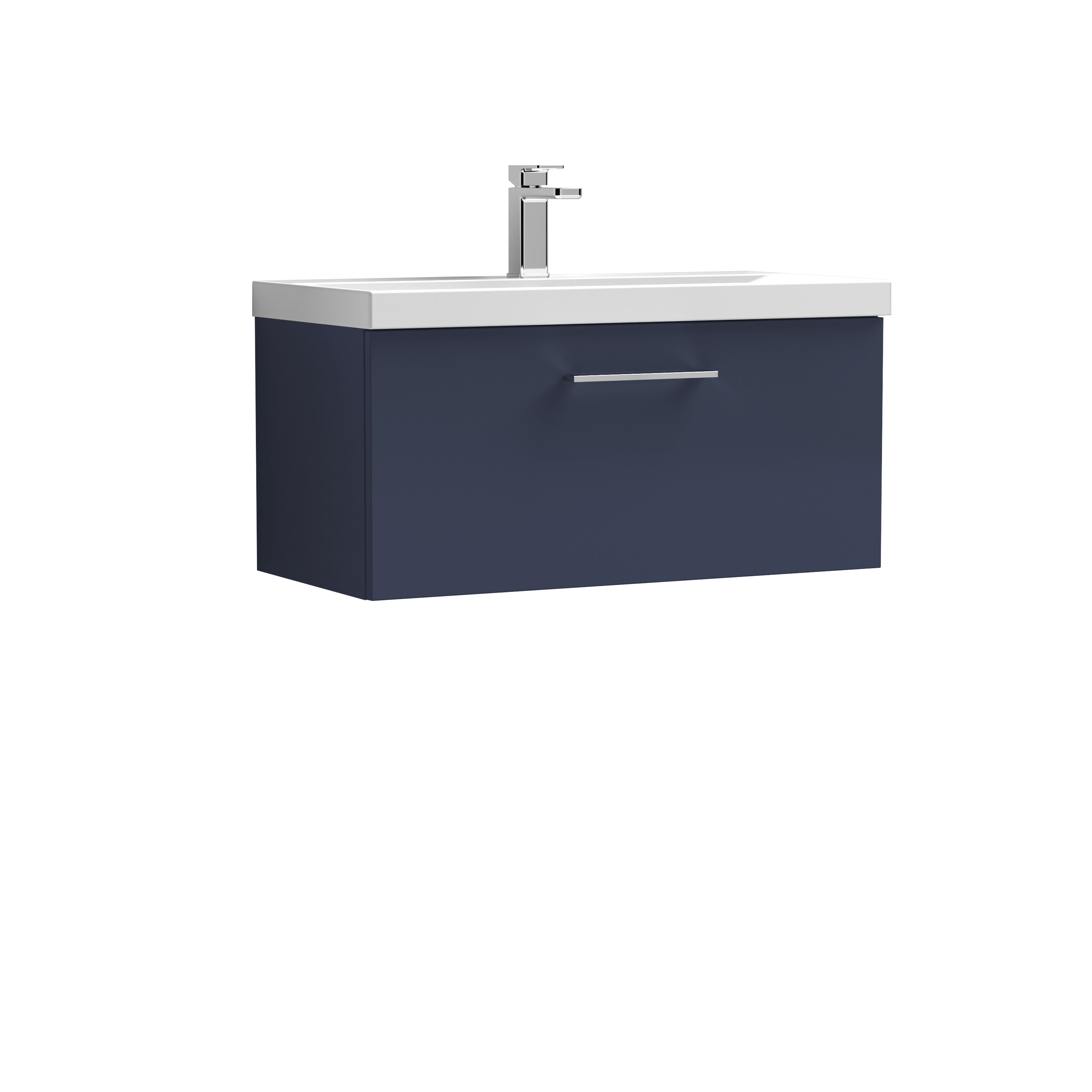 Nuie Arno Midnight Blue 800mm Wall Hung 1 Drawer Vanity Unit and Thin Edge Basin ARN2925D