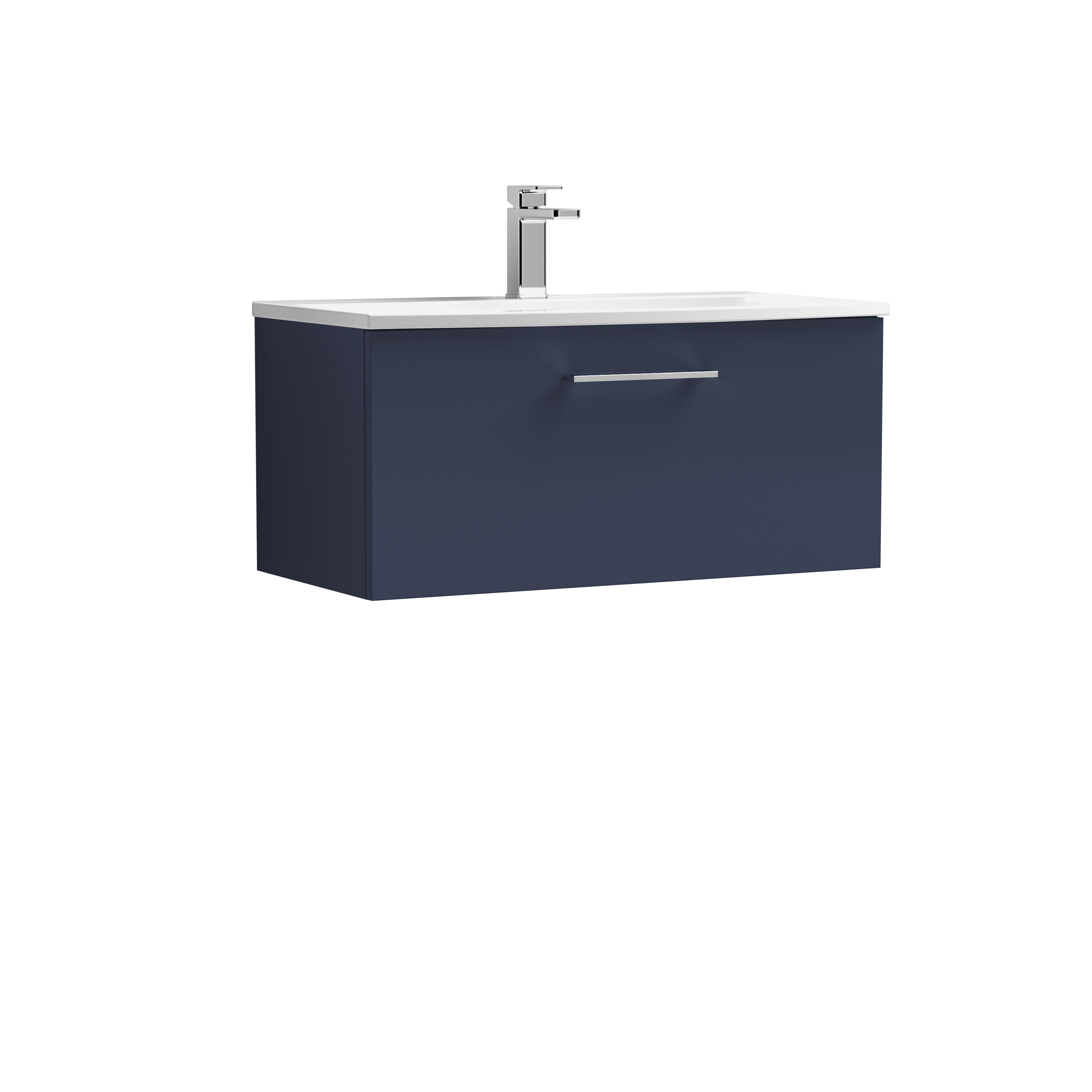 Nuie Arno Midnight Blue 800mm Wall Hung 1 Drawer Vanity Unit and Curved Basin ARN2925G