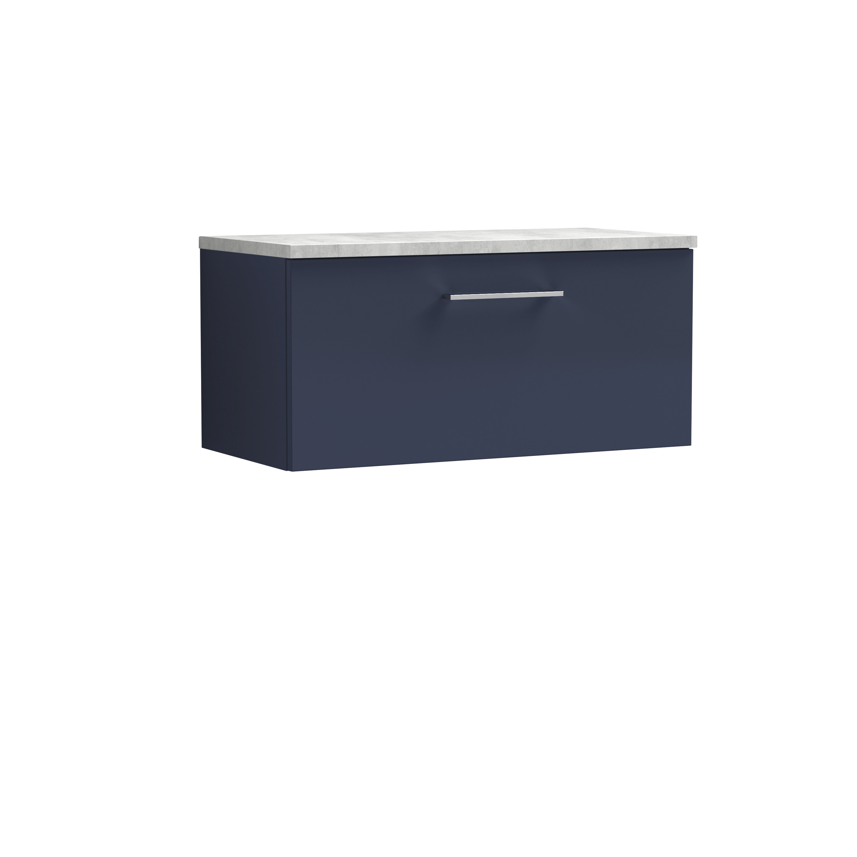 Nuie Arno Midnight Blue 800mm Wall Hung Single Drawer Vanity Unit and Laminate Worktop ARN2925LBG