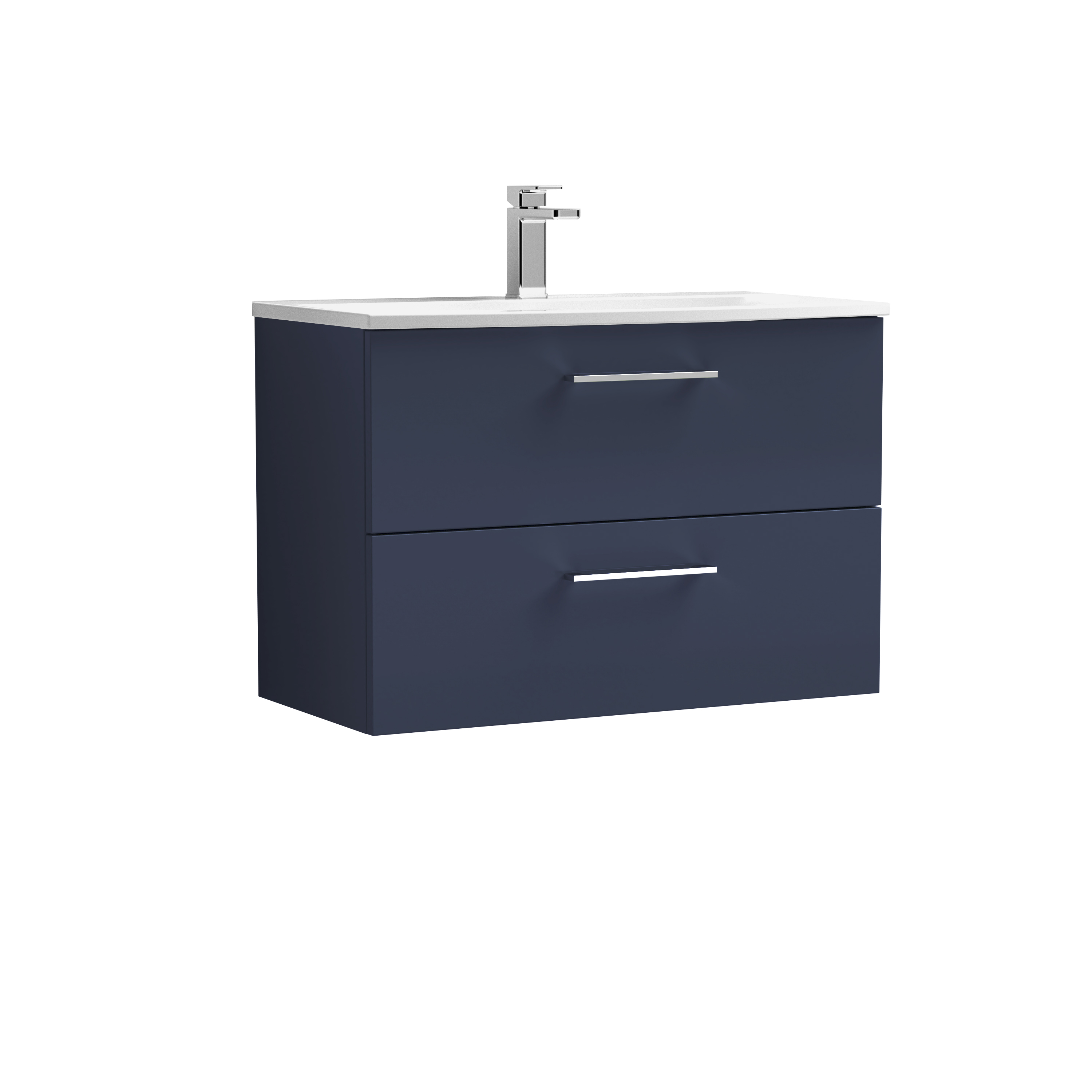 Nuie Arno Midnight Blue 800mm Wall Hung 2 Drawer Vanity Unit and Curved Basin ARN2926G