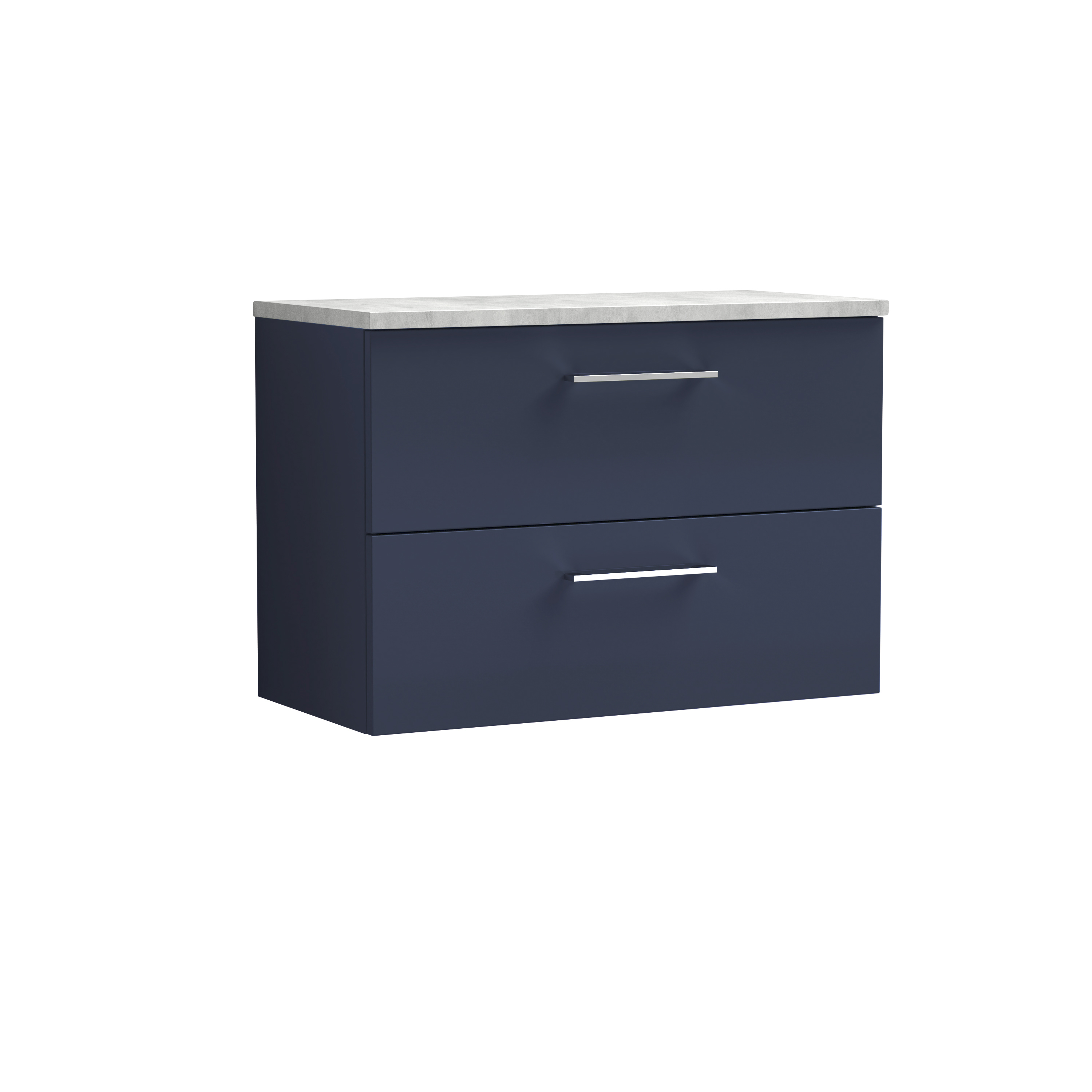 Nuie Arno Midnight Blue 800mm Wall Hung 2 Drawer Vanity Unit and Laminate Worktop ARN2926LBG