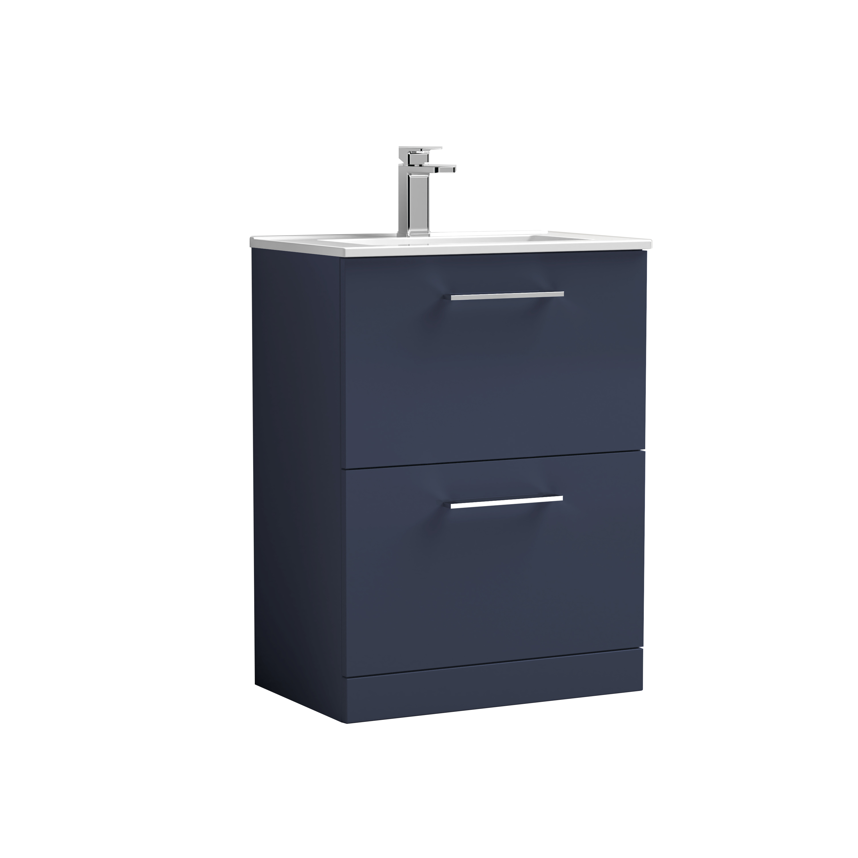 Nuie Arno Midnight Blue 600mm Floor Standing 2 Drawer Vanity Unit and Minimalist Basin ARN2933B