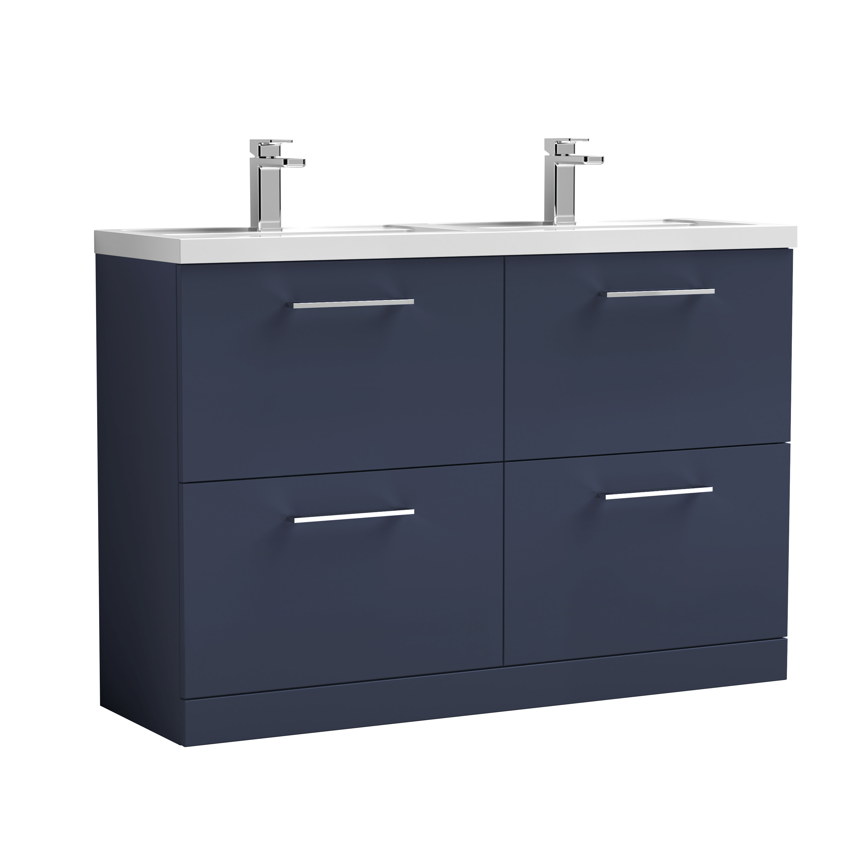 Nuie Arno Midnight Blue 1200mm Floor Standing 4 Drawer Vanity Unit and Double Basin ARN2933C