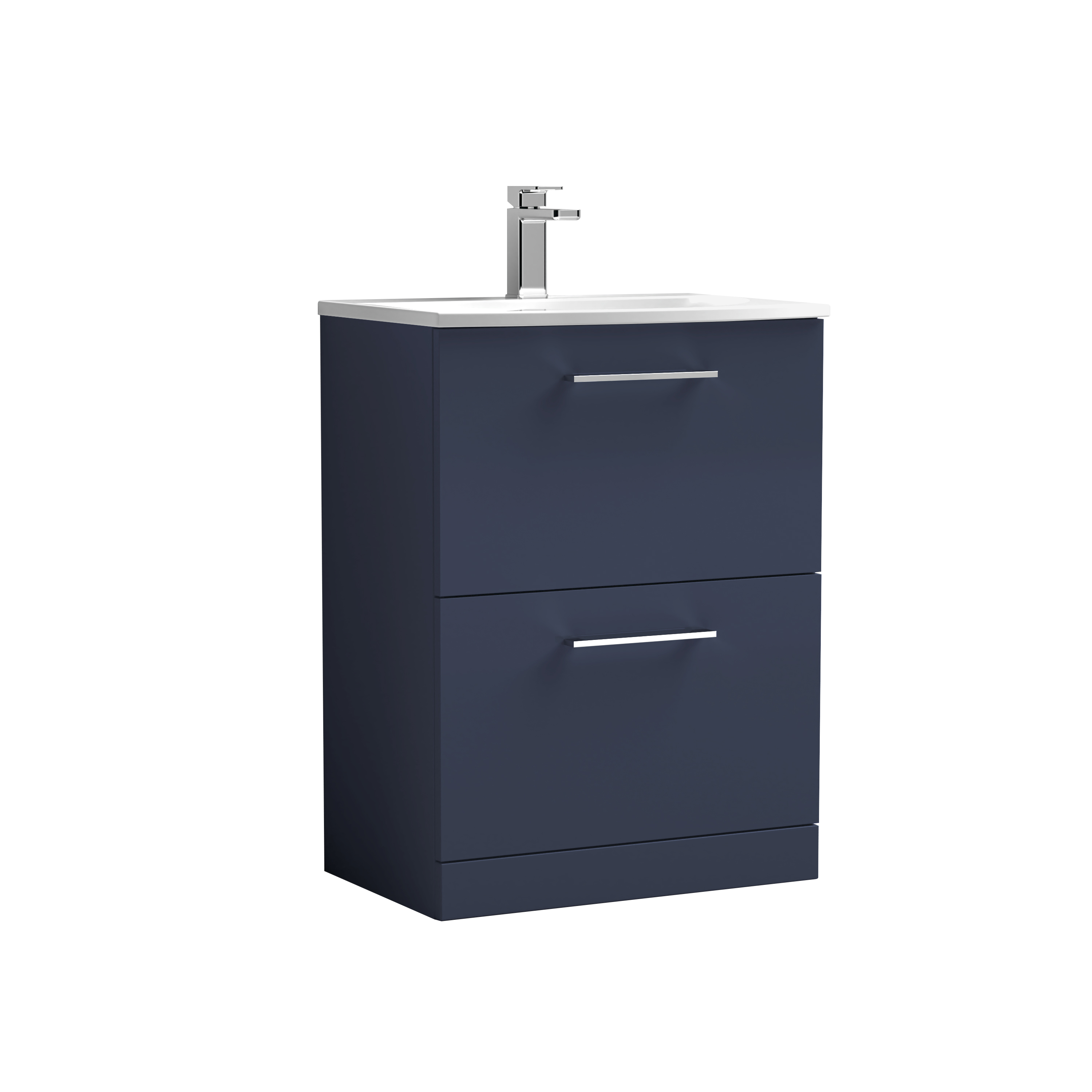 Nuie Arno Midnight Blue 600mm Floor Standing 2 Drawer Vanity Unit and Curved Basin ARN2933G
