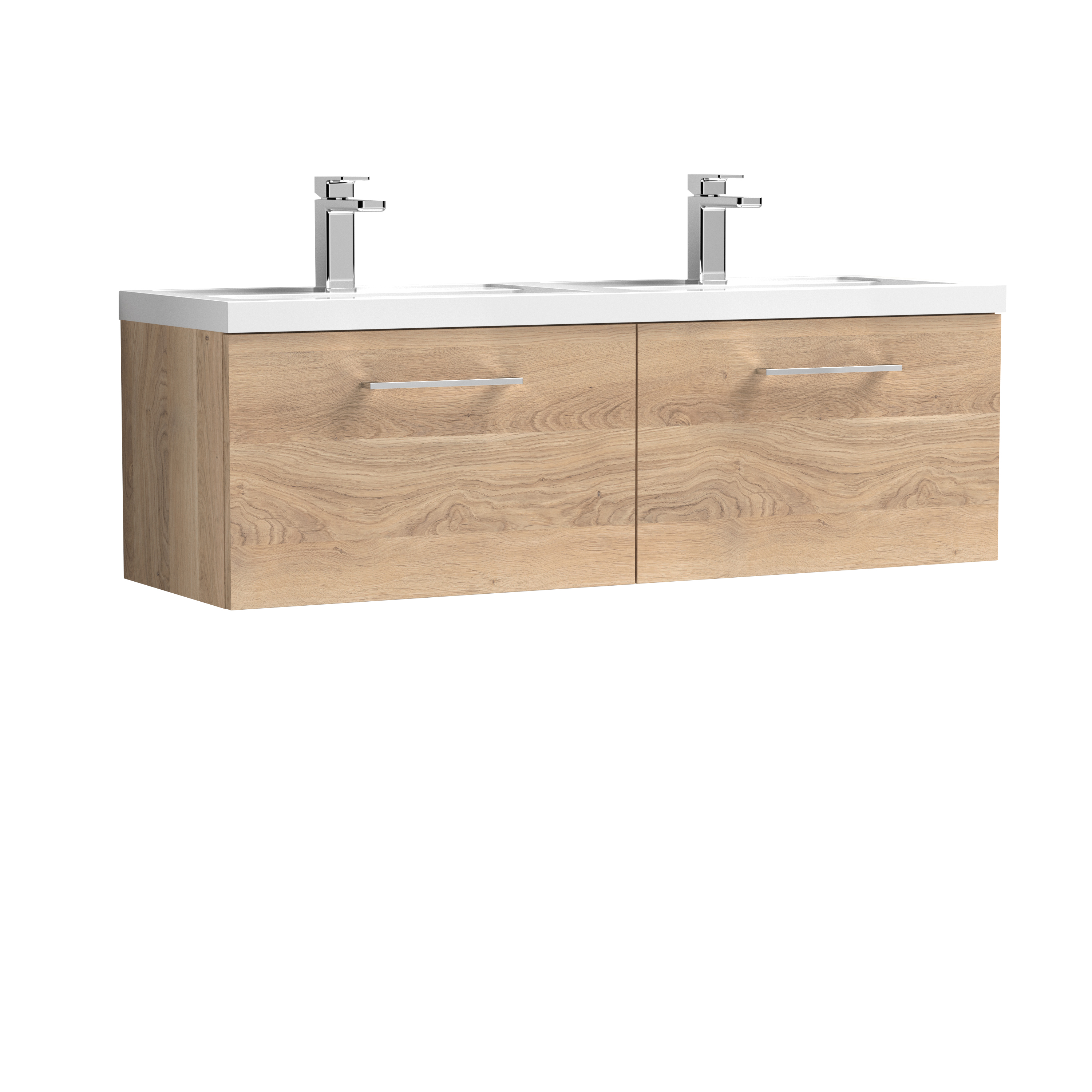 Nuie Arno Bleached Oak 1200mm Wall Hung 2 Drawer Vanity Unit and Double Basin ARN3022C