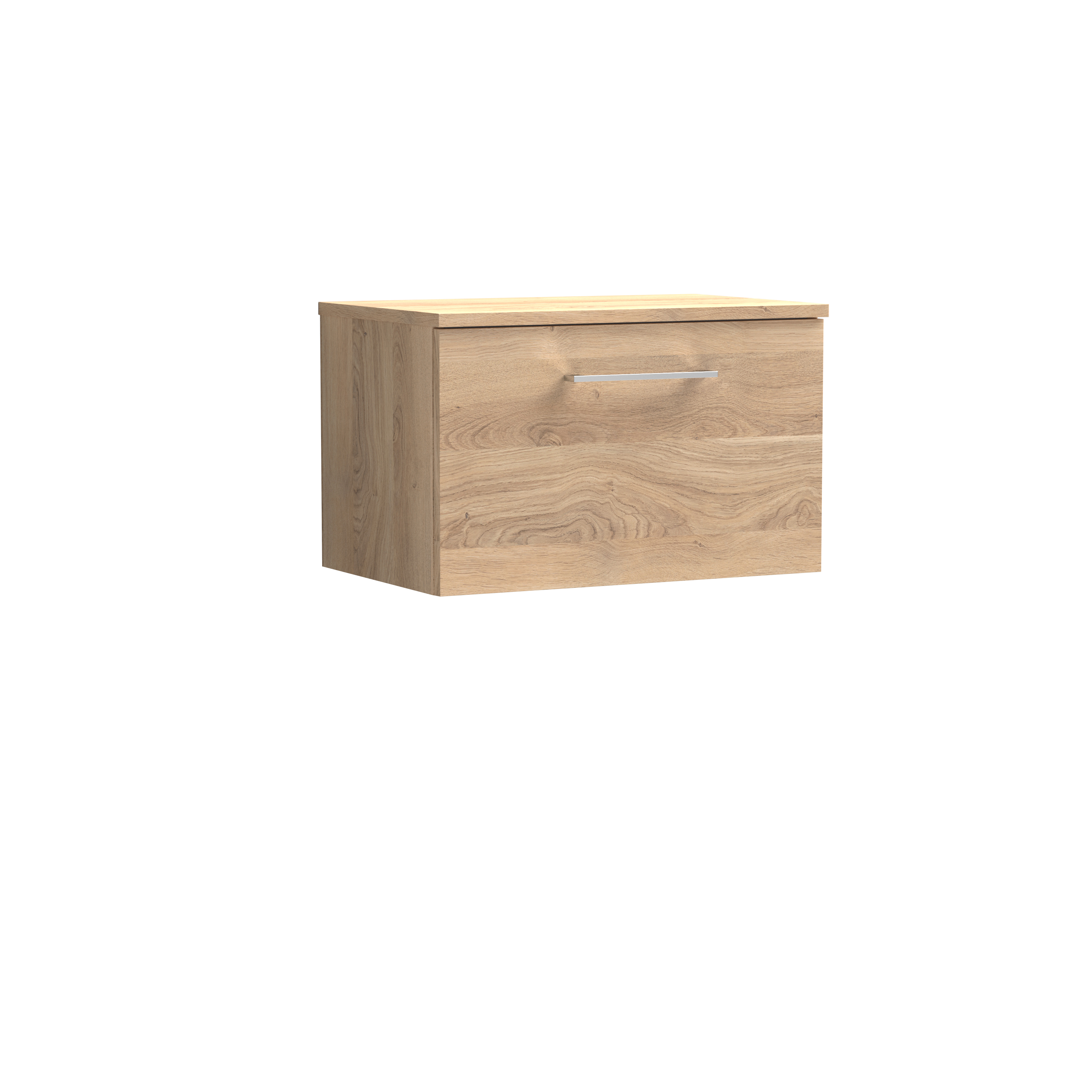 Nuie Arno Bleached Oak 600mm Wall Hung 1 Drawer Vanity Unit and Worktop ARN3022W