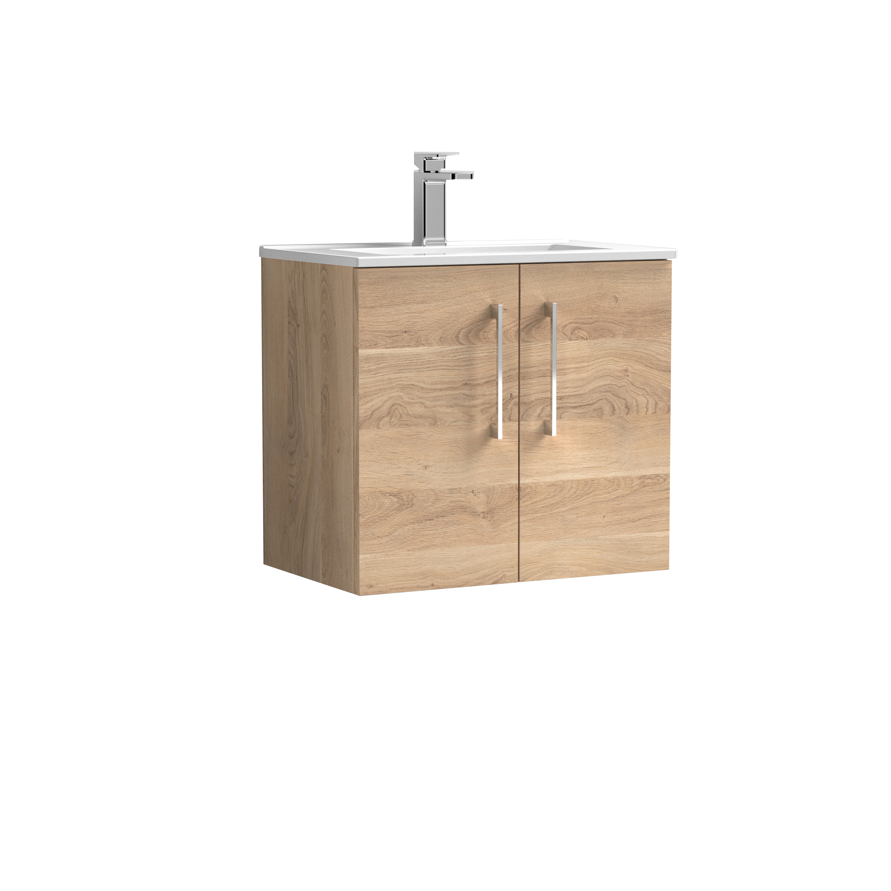 Nuie Arno Bleached Oak 600mm Wall Hung 2 Door Vanity Unit and Minimalist Basin ARN3023B