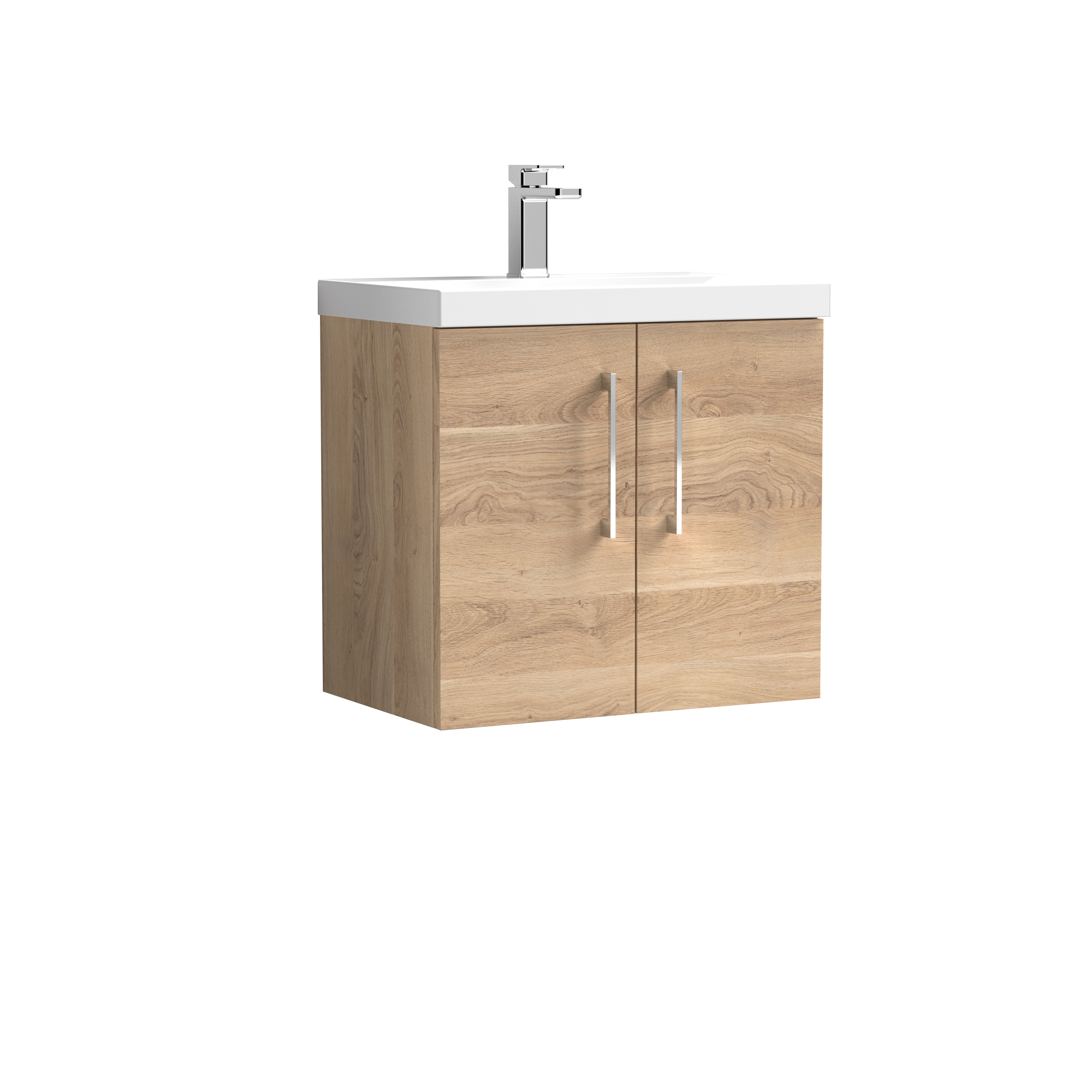 Nuie Arno Bleached Oak 600mm Wall Hung 2 Door Vanity Unit and Thin Edge Basin ARN3023D