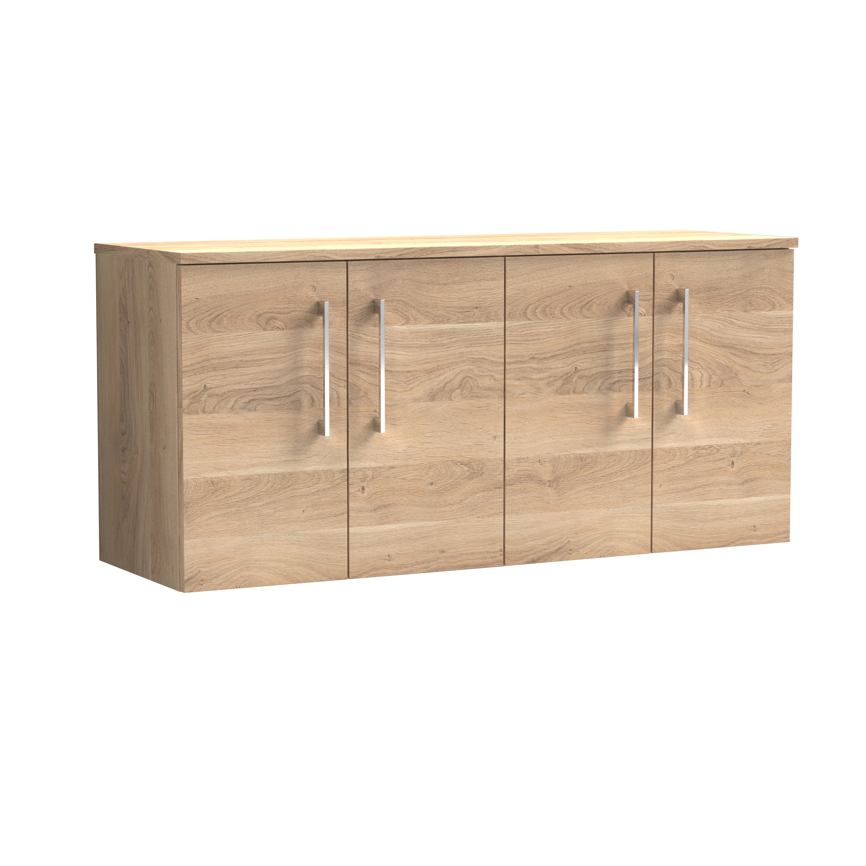 Nuie Arno Bleached Oak 1200mm Wall Hung 4 Door Vanity Unit and Worktop ARN3023W2