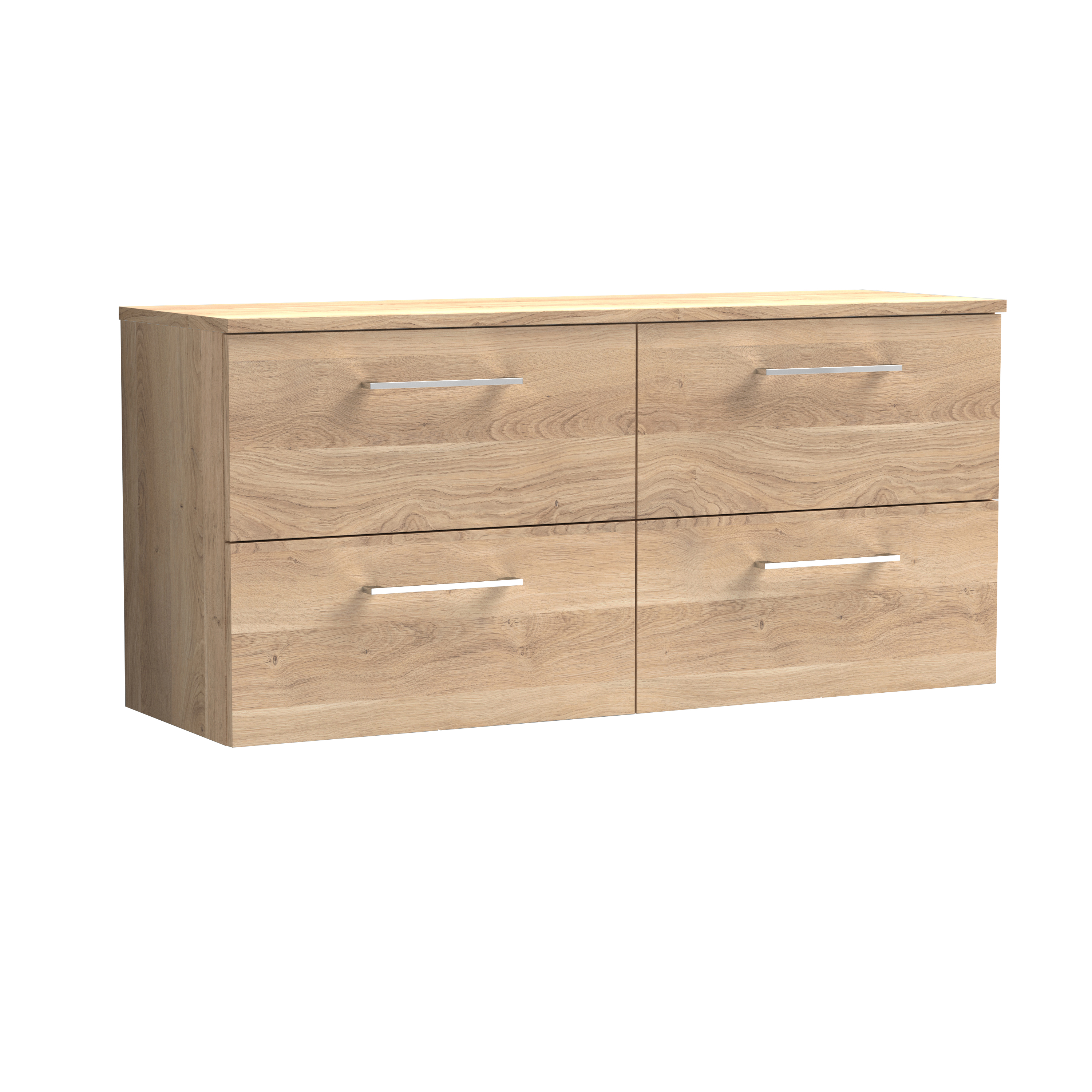 Nuie Arno Bleached Oak 1200mm Wall Hung 4 Drawer Vanity Unit and Worktop ARN3024W2