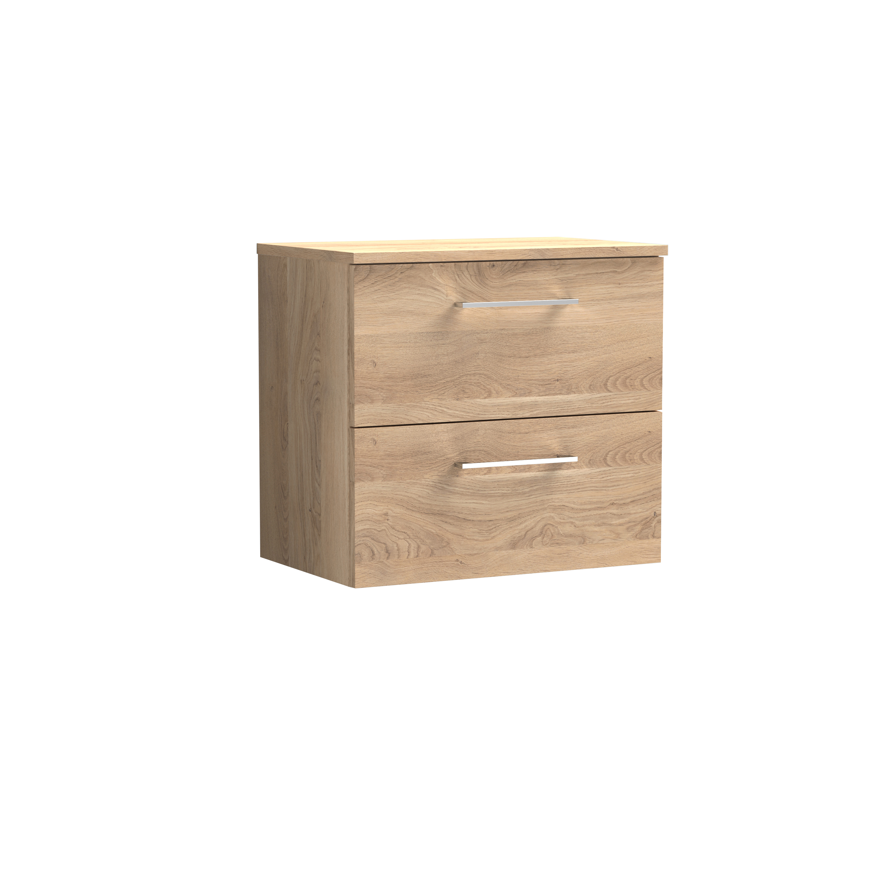 Nuie Arno Bleached Oak 600mm Wall Hung 2 Drawer Vanity Unit and Worktop ARN3024W