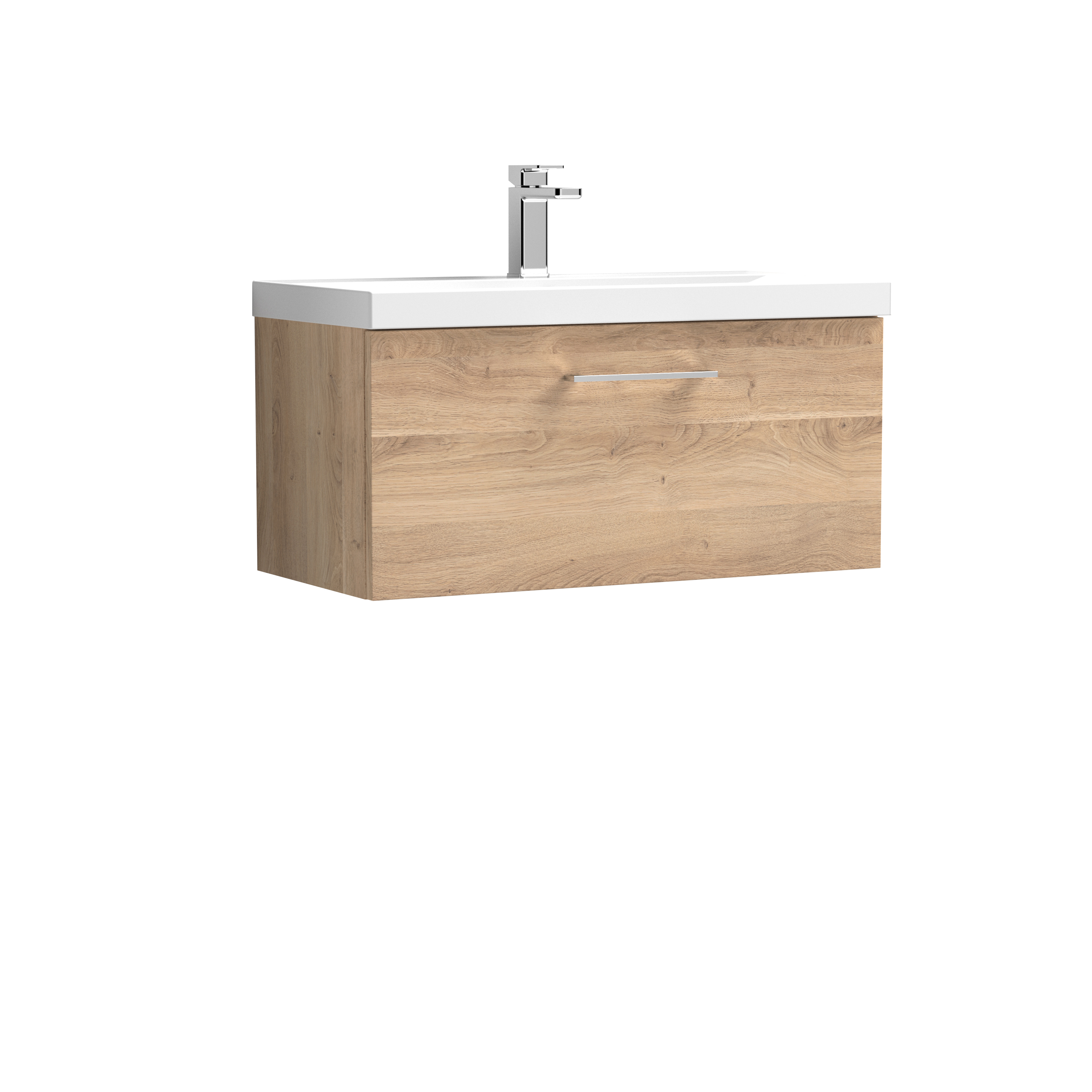Nuie Arno Bleached Oak 800mm Wall Hung 1 Drawer Vanity Unit and Thin Edge Basin ARN3025D