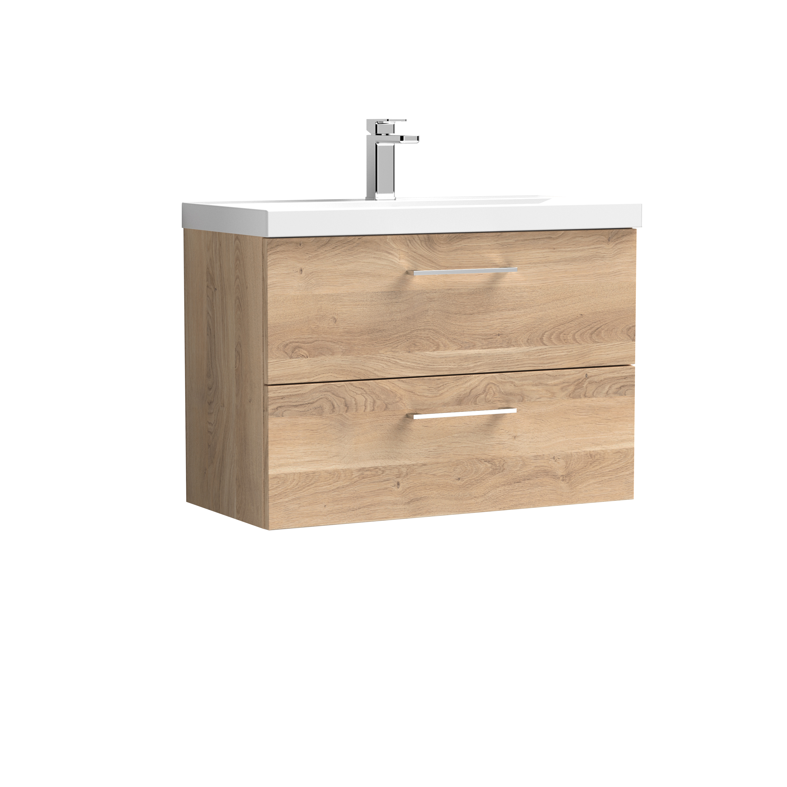 Nuie Arno Bleached Oak 800mm Wall Hung 2 Drawer Vanity Unit and Mid Edge Basin ARN3026A