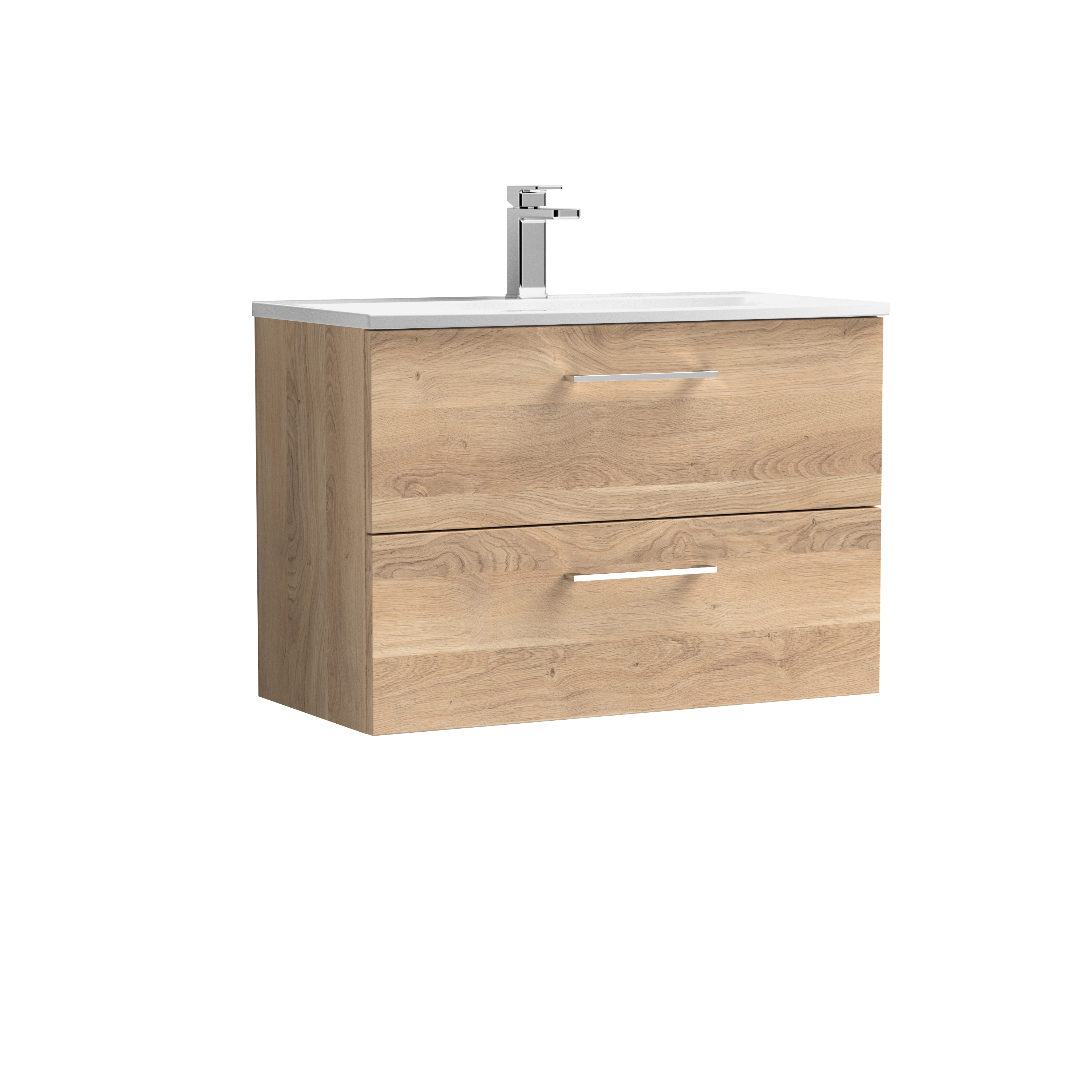 Nuie Arno Bleached Oak 800mm Wall Hung 2 Drawer Vanity Unit and Curved Basin ARN3026G