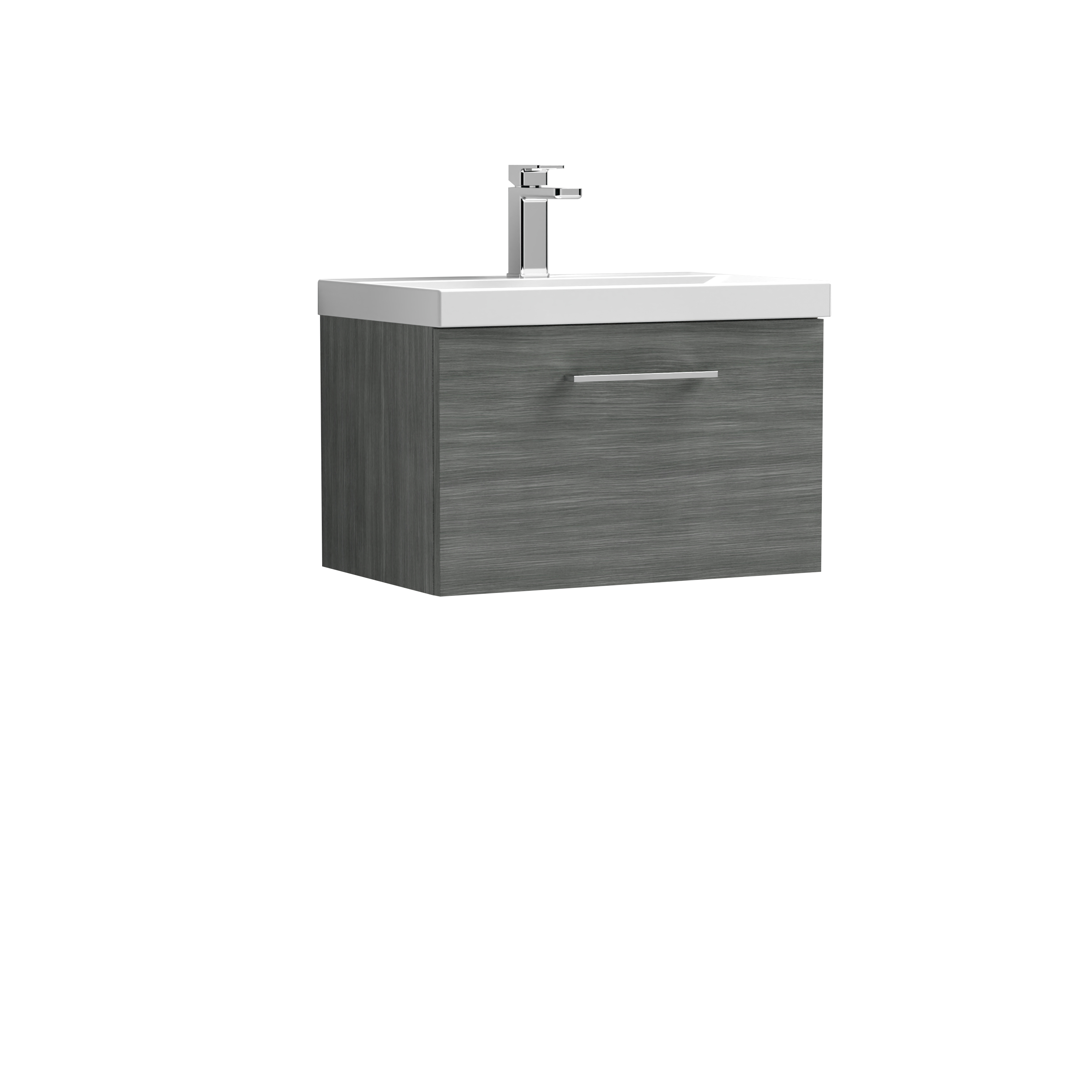 Nuie Arno Anthracite Woodgrain 600mm Wall Hung 1 Drawer Vanity Unit and Mid Edge Basin ARN522A