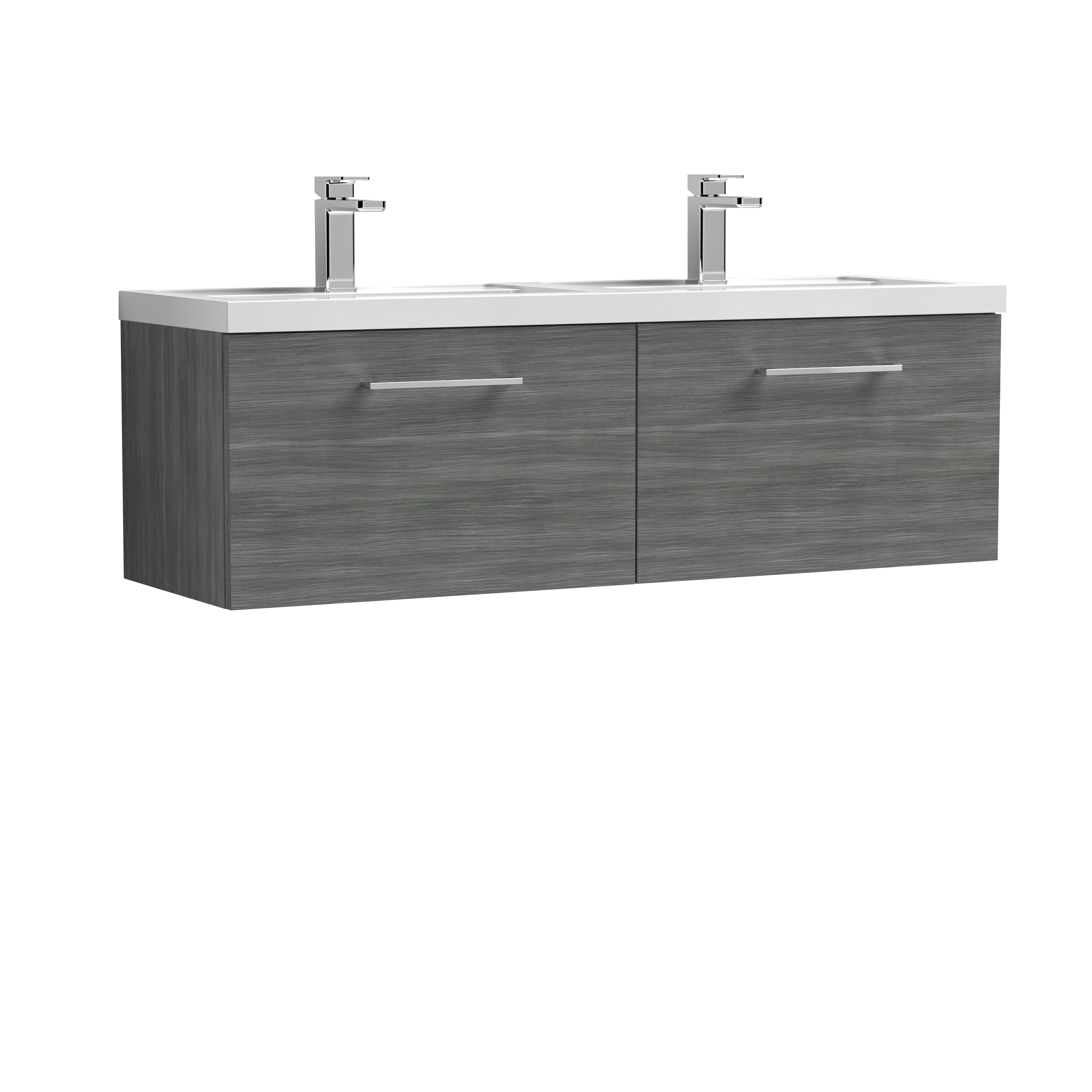 Nuie Arno Anthracite Woodgrain 1200mm Wall Hung 2 Drawer Vanity Unit and Double Basin ARN522C
