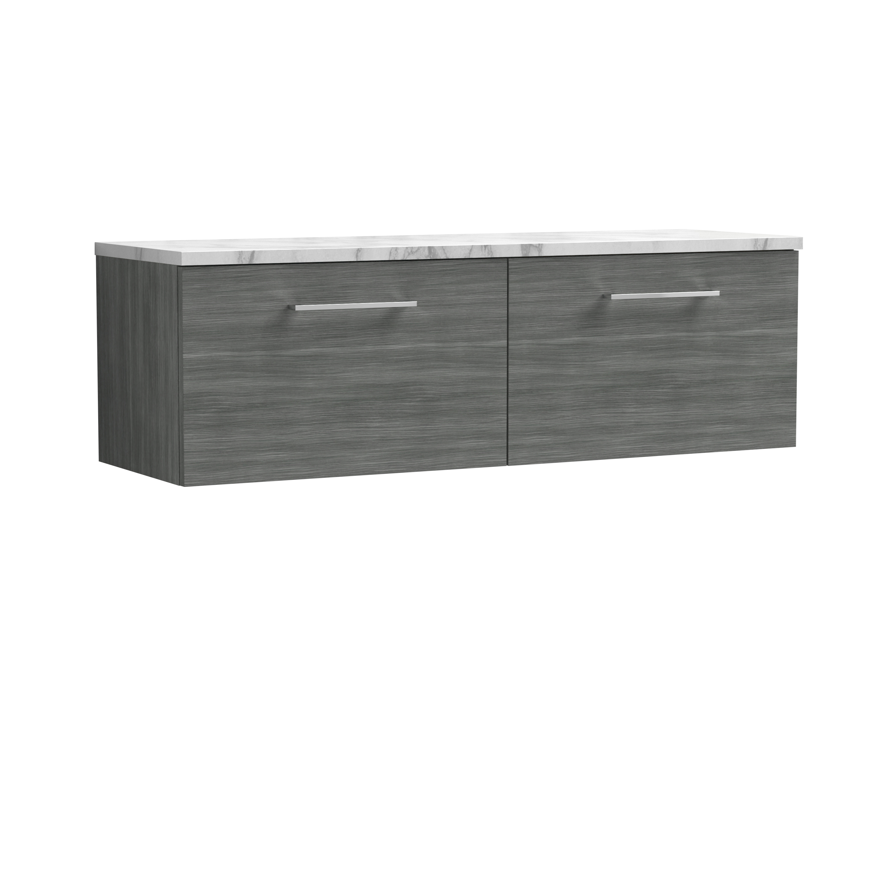 Nuie Arno Anthracite Woodgrain 1200mm Wall Hung 2 Drawer Vanity Unit and Laminate Worktop ARN522LCM2