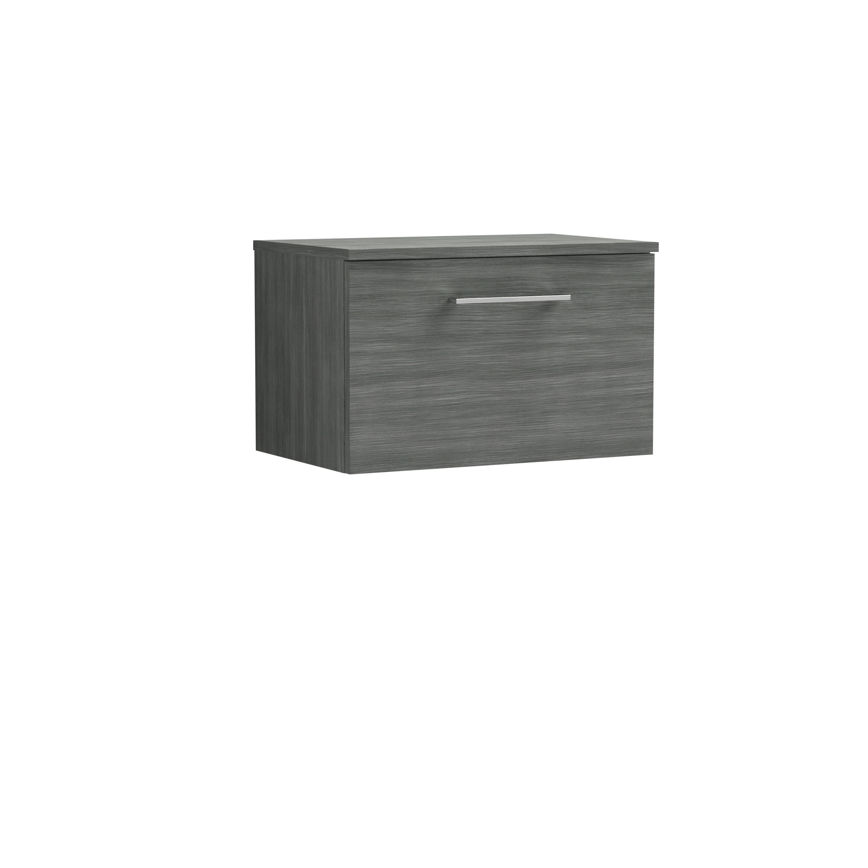 Nuie Arno Anthracite Woodgrain 600mm Wall Hung 1 Drawer Vanity Unit and Worktop ARN522W