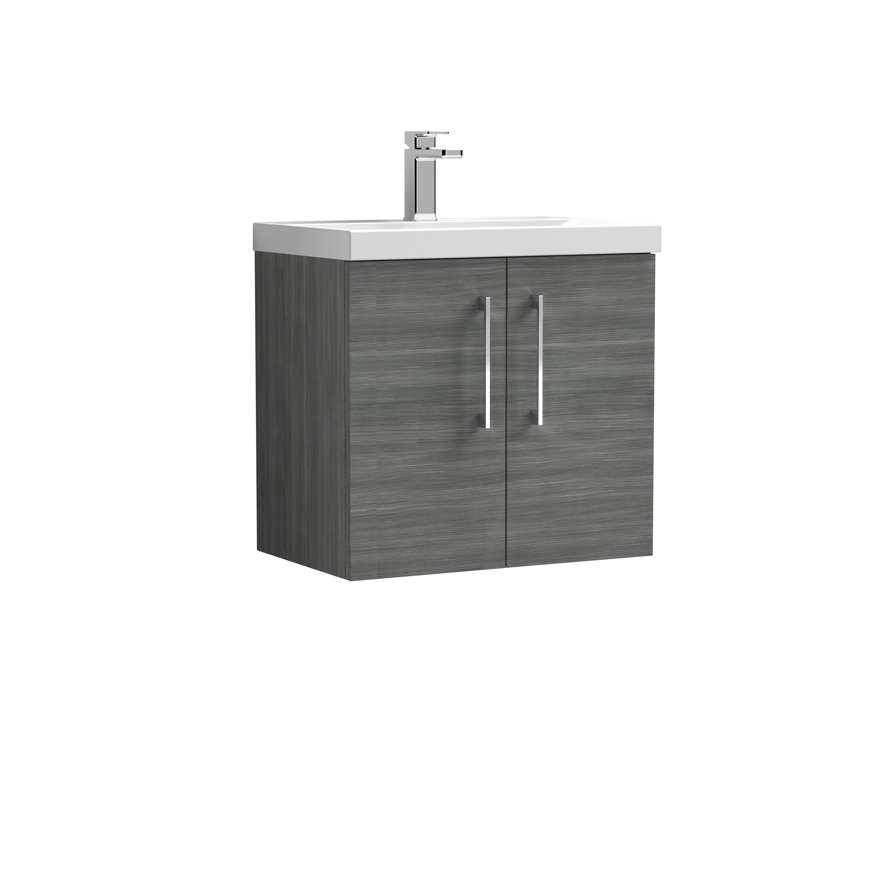 Nuie Arno Anthracite Woodgrain 600mm Wall Hung 2 Door Vanity Unit and Mid Edge Basin ARN523A