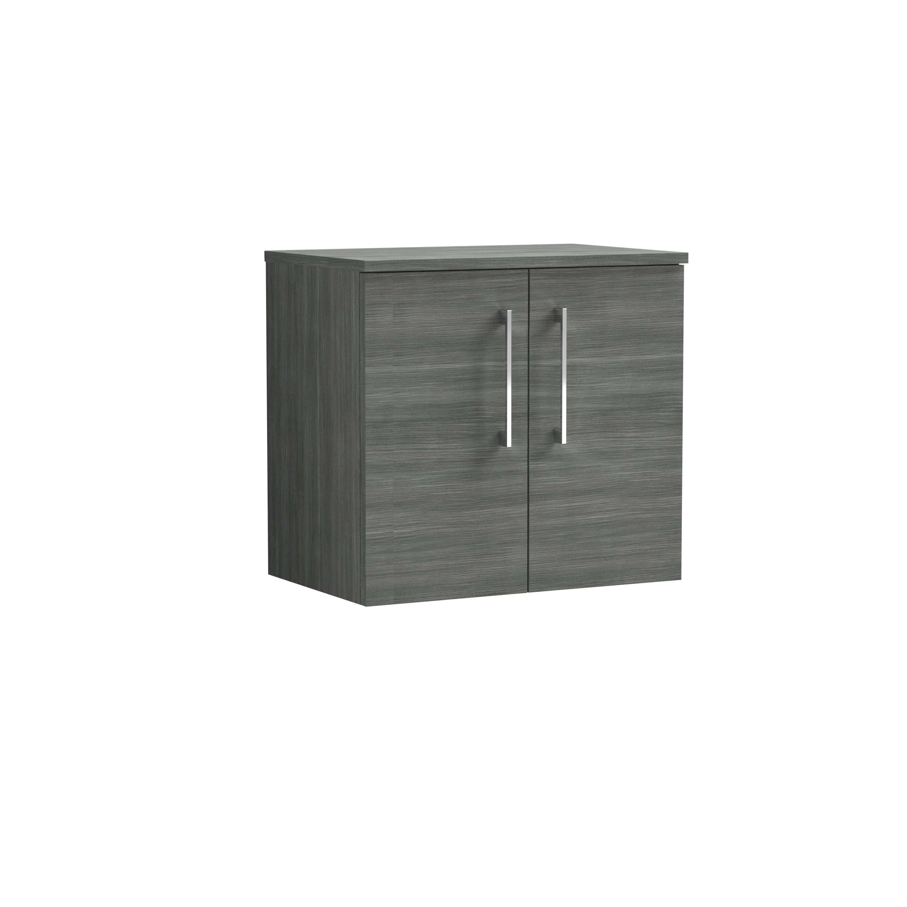 Nuie Arno Anthracite Woodgrain 600mm Wall Hung 2 Door Vanity Unit and Worktop ARN523W
