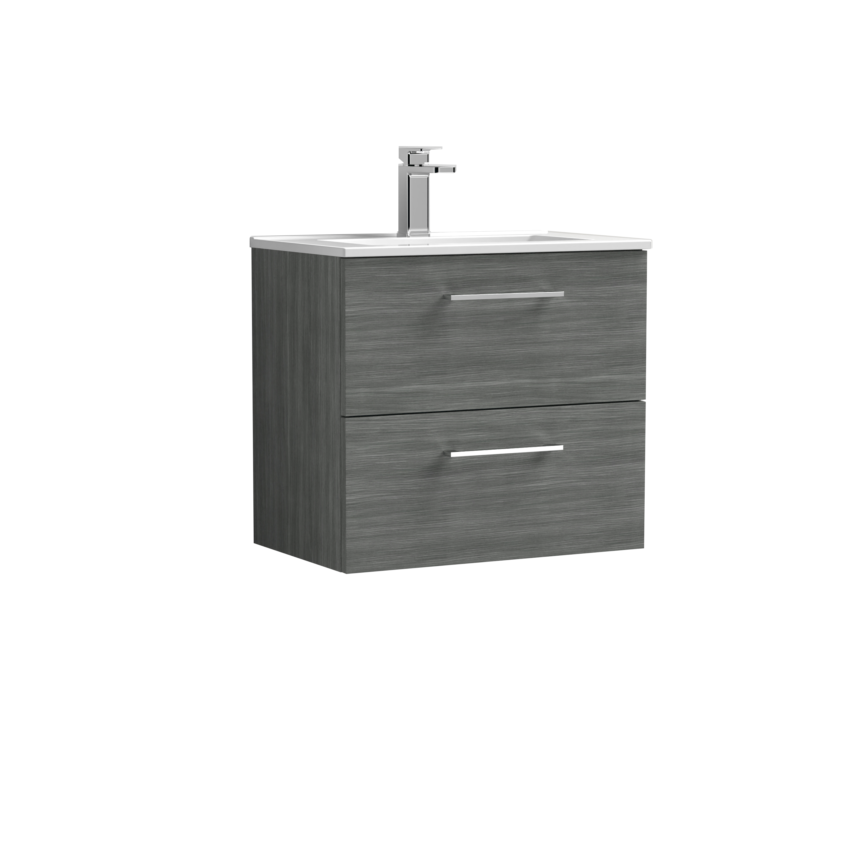 Nuie Arno Anthracite Woodgrain 600mm Wall Hung 2 Drawer Vanity Unit and Basin ARN524B