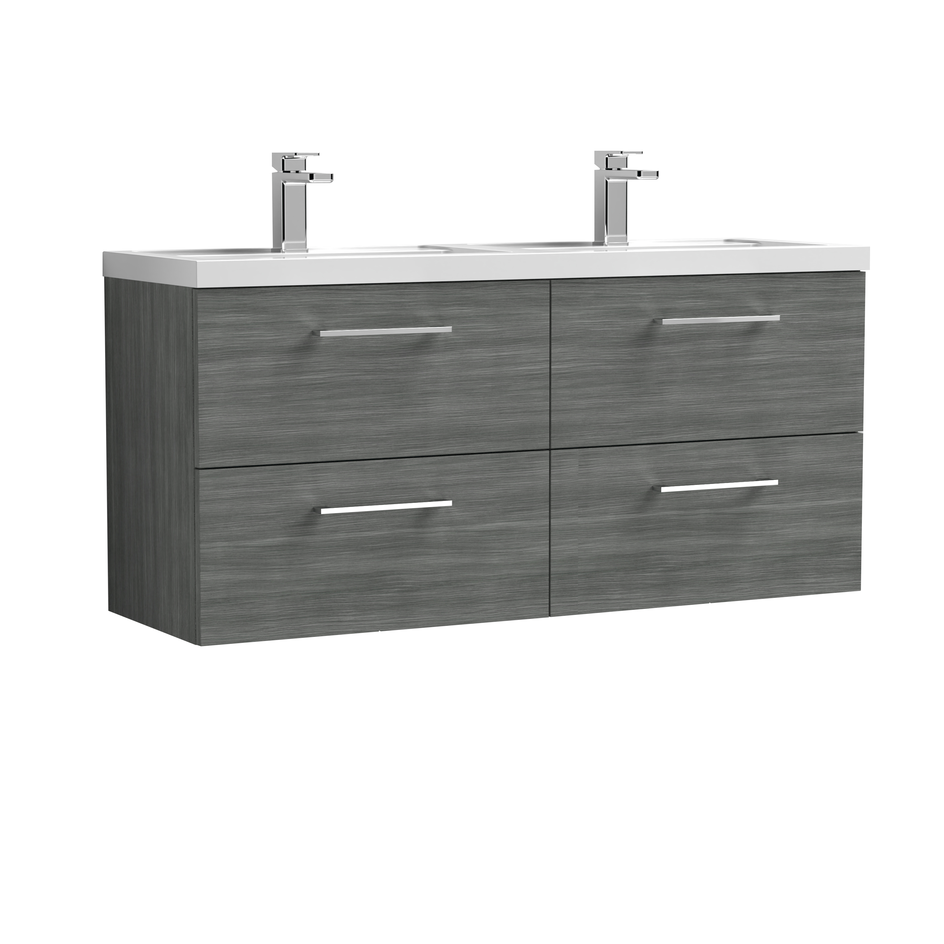Nuie Arno Anthracite Woodgrain 1200mm Wall Hung 4 Drawer Vanity Unit and Double Basin ARN524C