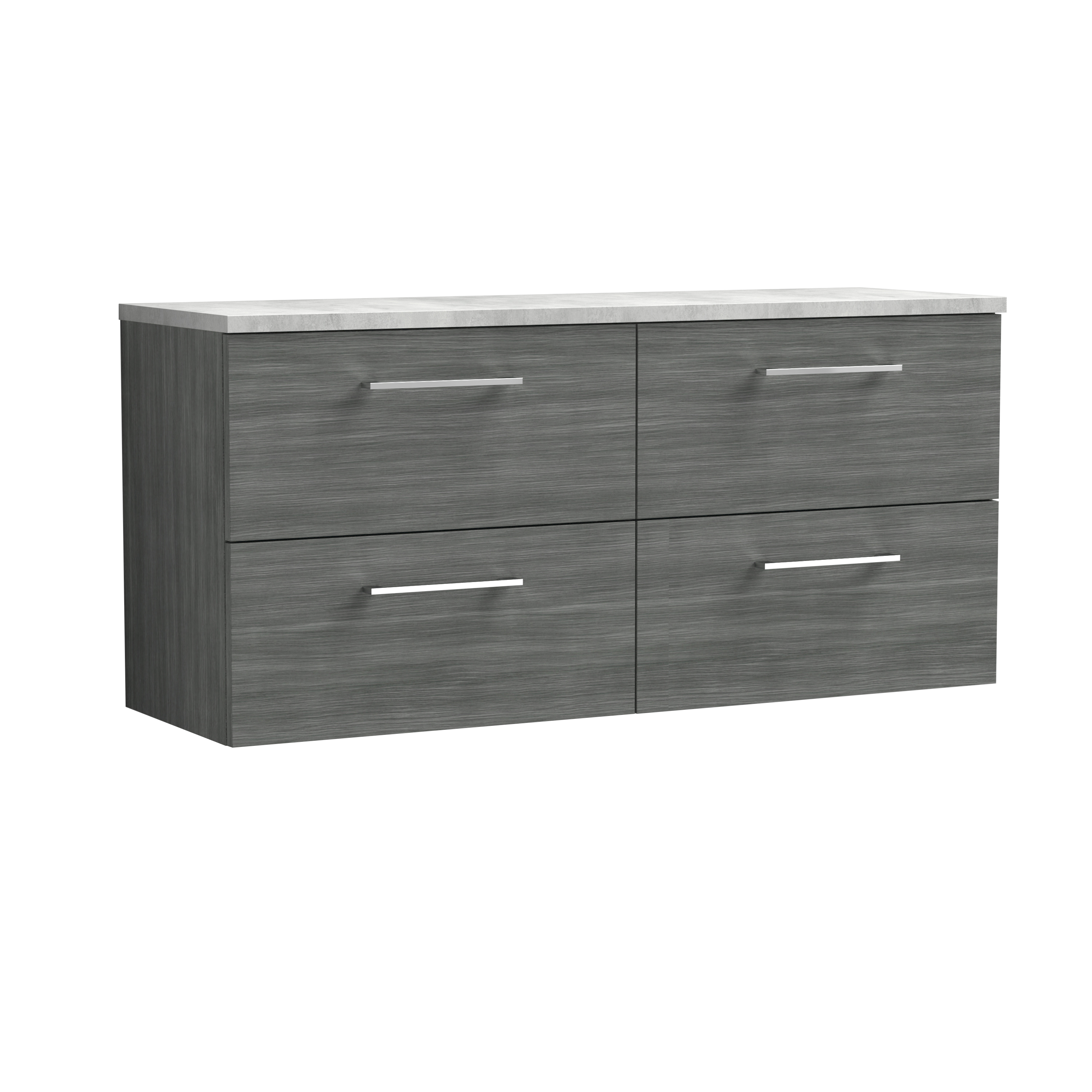 Nuie Arno Anthracite Woodgrain 1200mm Wall Hung 4 Drawer Vanity Unit and Laminate Worktop ARN524LBG2