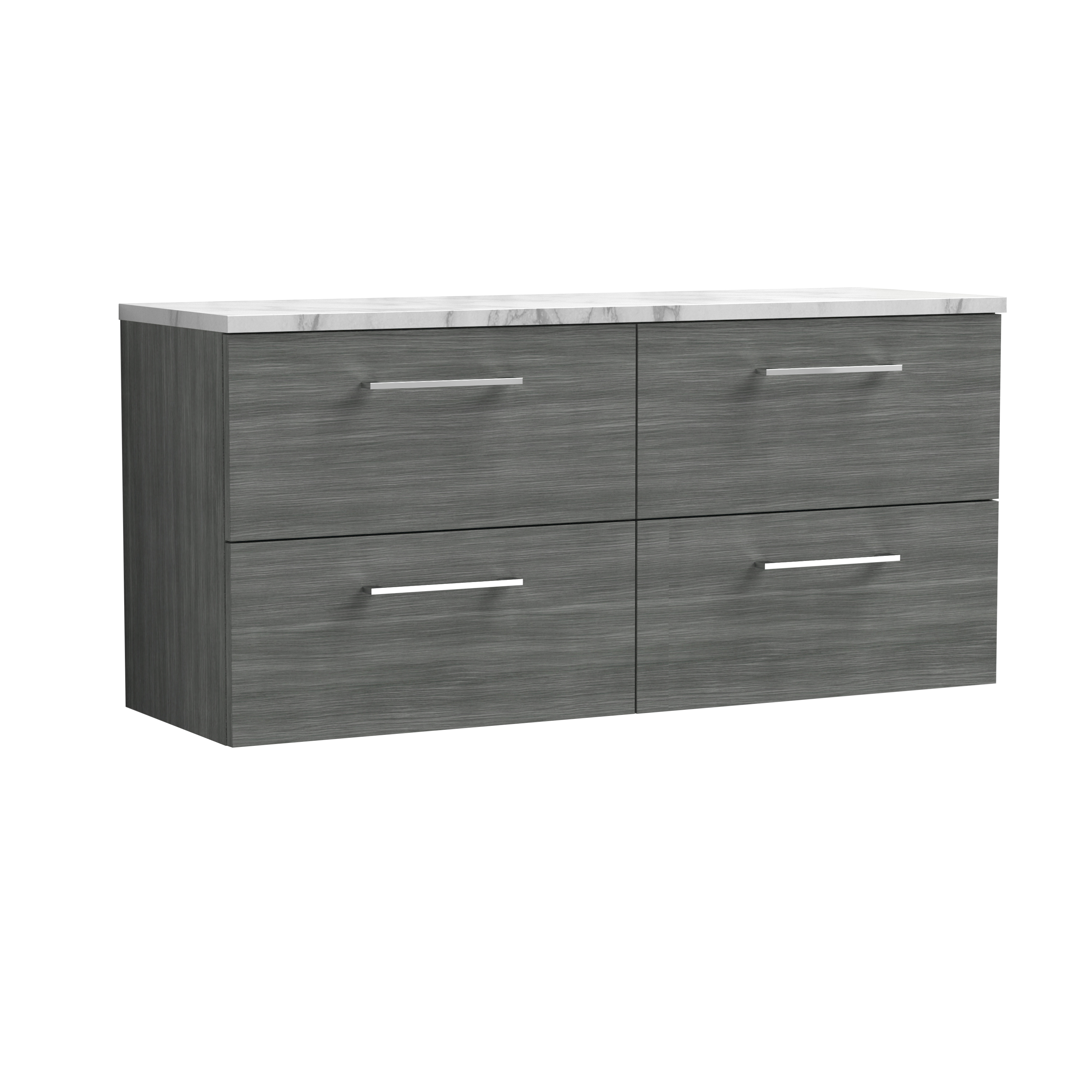 Nuie Arno Anthracite Woodgrain 1200mm Wall Hung 4 Drawer Vanity Unit and Laminate Worktop ARN524LCM2