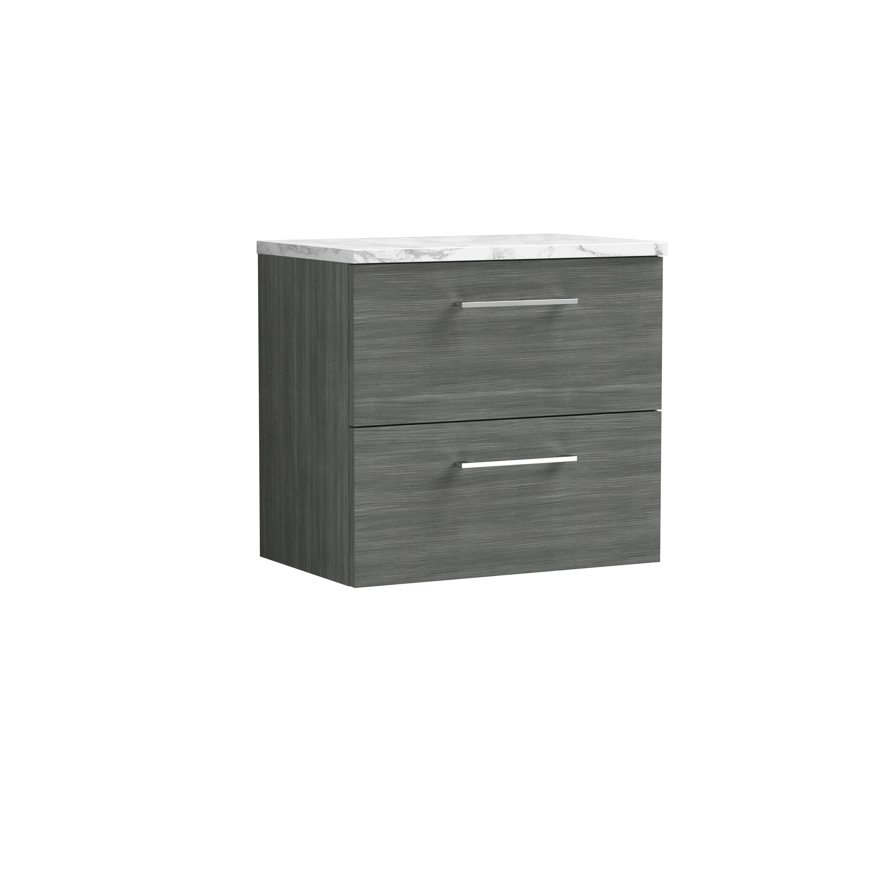 Nuie Arno Anthracite Woodgrain 600mm Wall Hung 2 Drawer Vanity Unit and Laminate Worktop ARN524LCM