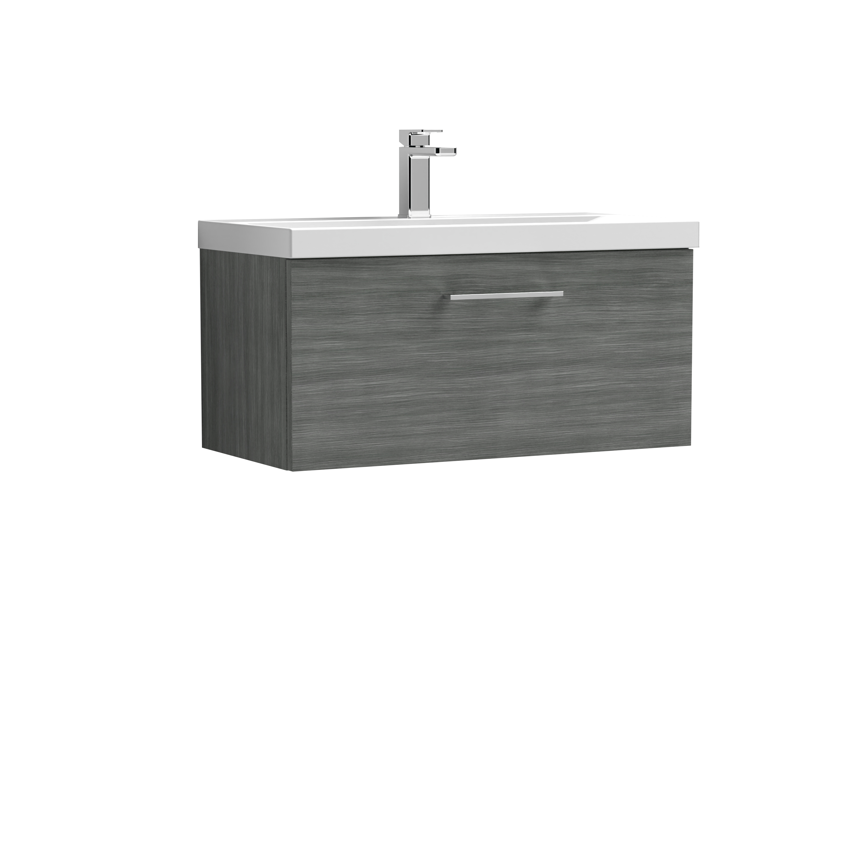 Nuie Arno Anthracite Woodgrain 800mm Wall Hung 1 Drawer Vanity Unit and Basin ARN525A