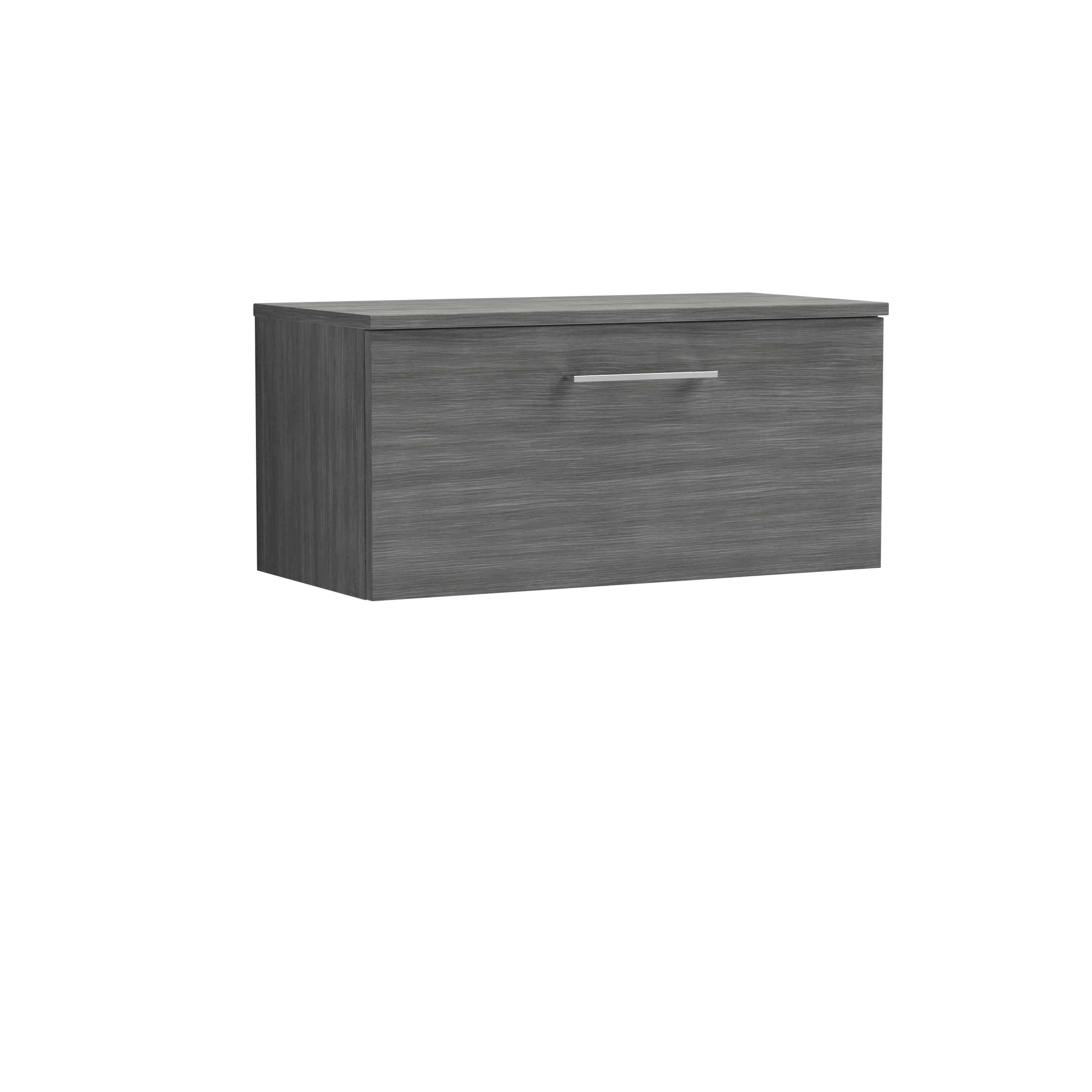 Nuie Arno Anthracite Woodgrain 800mm Wall Hung 1 Drawer Vanity Unit and Worktop ARN525W