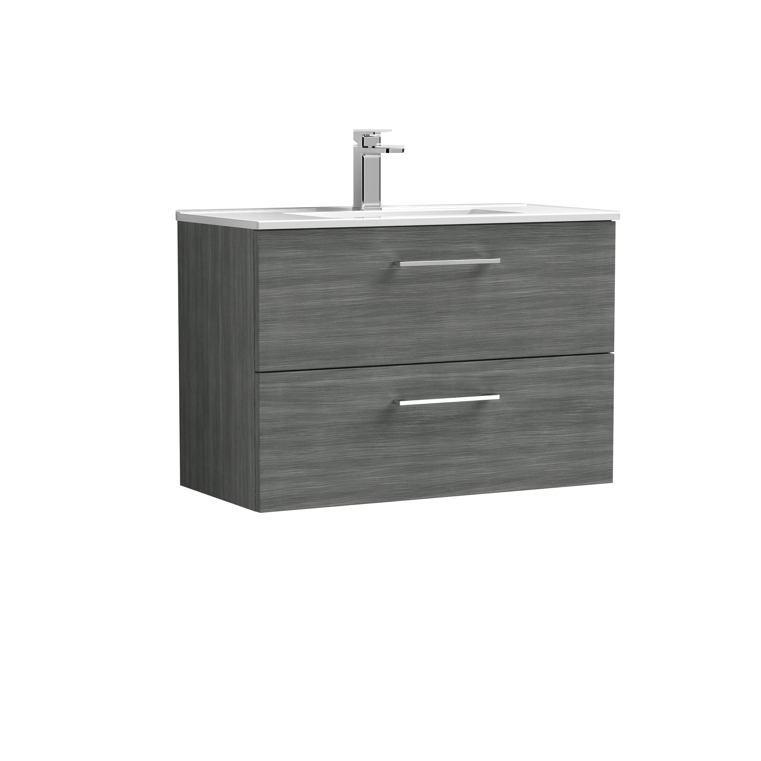Nuie Arno Anthracite Woodgrain 800mm Wall Hung 2 Drawer Vanity Unit and Basin ARN526B