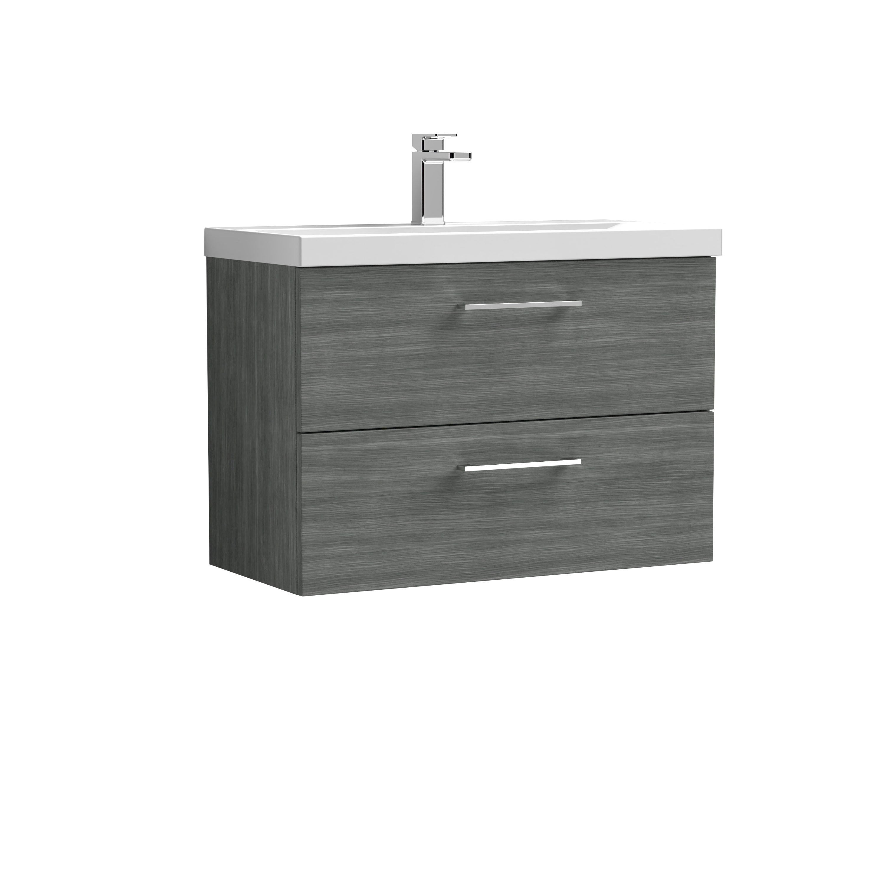 Nuie Arno Anthracite Woodgrain 800mm Wall Hung 2 Drawer Vanity Unit and Thin Edge Basin ARN526D