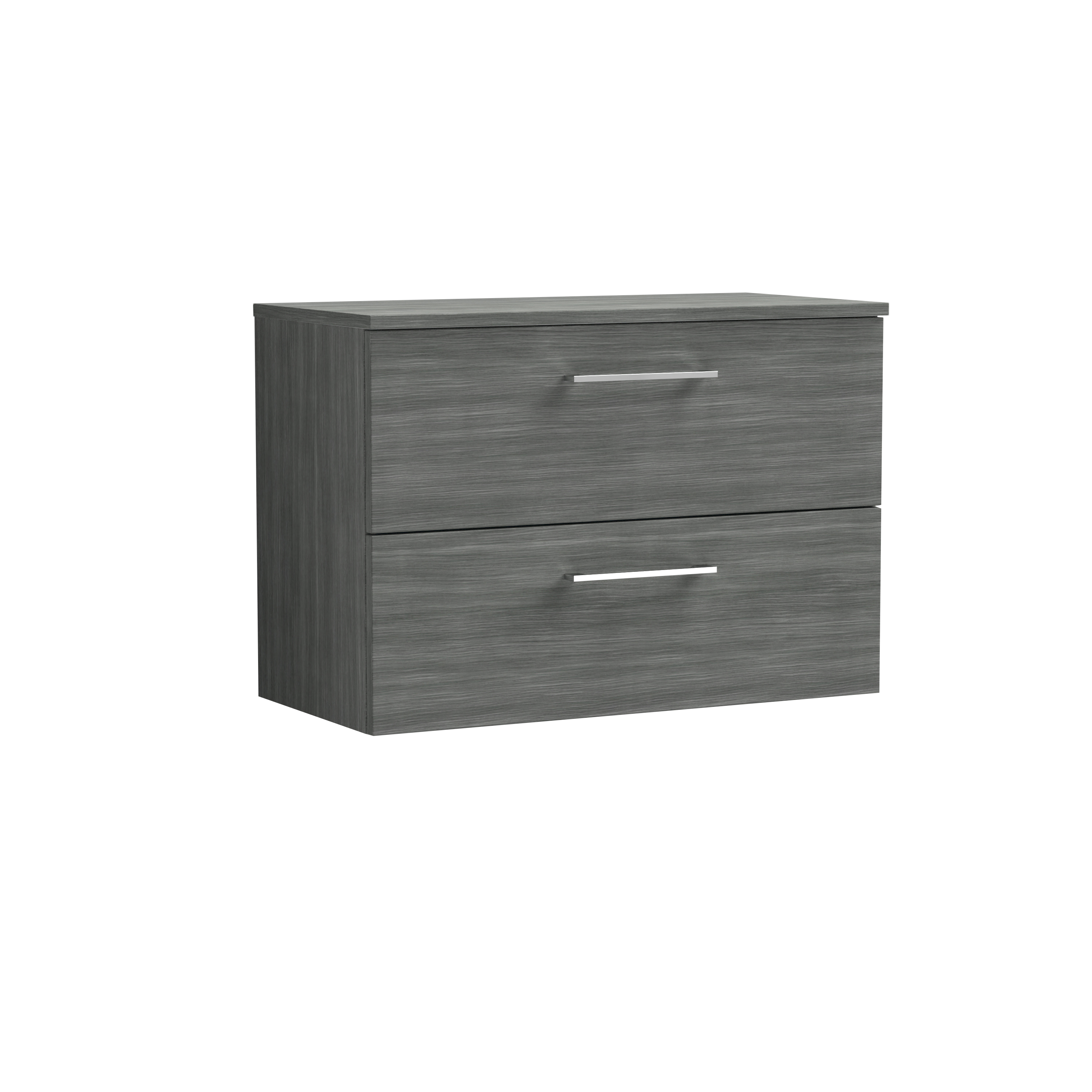 Nuie Arno Anthracite Woodgrain 800mm Wall Hung 2 Drawer Vanity Unit and Worktop ARN526W