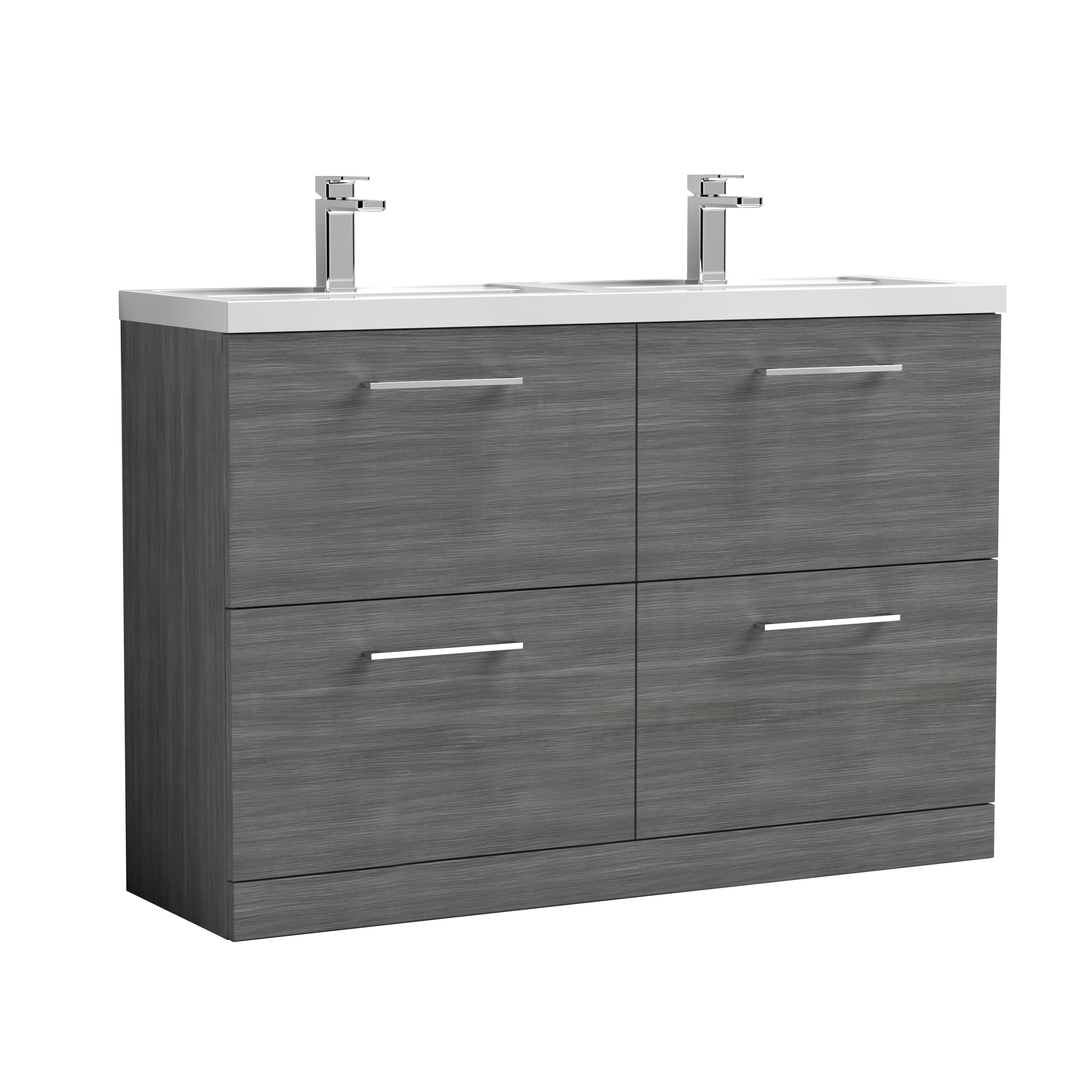 Nuie Arno Anthracite Woodgrain 1200mm Floor Standing 4 Drawer Vanity Unit and Double Basin ARN533C