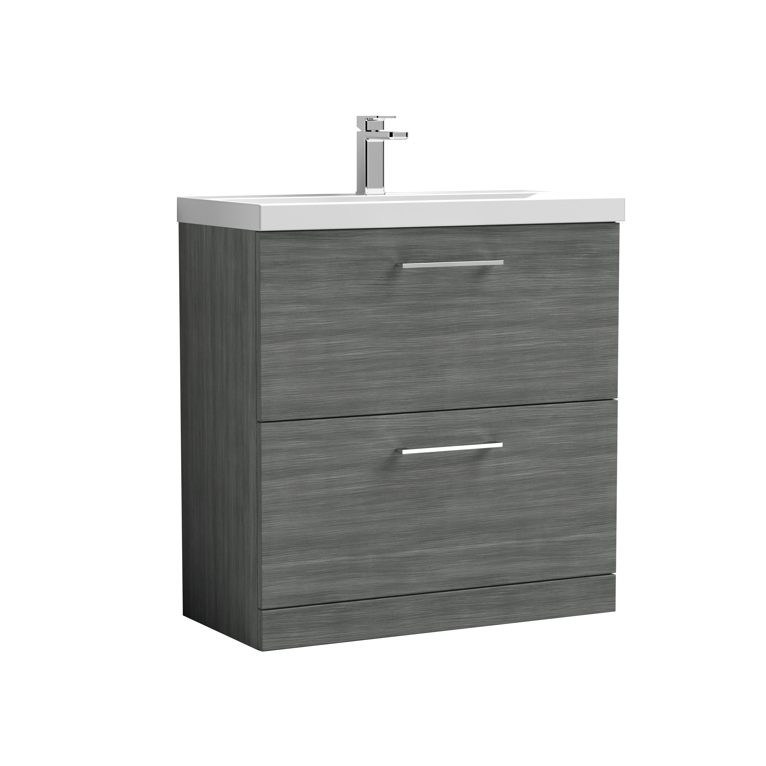 Nuie Arno Anthracite Woodgrain 800mm Floor Standing 2 Drawer Vanity Unit and Mid Edge Basin ARN535A