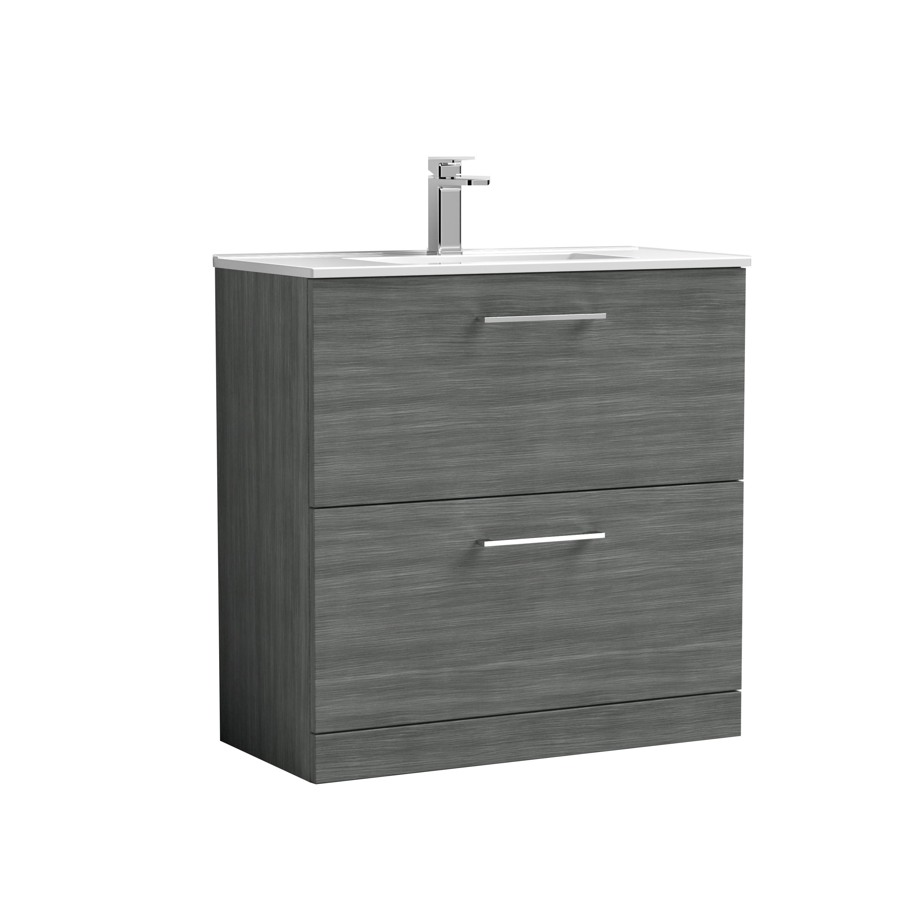 Nuie Arno Anthracite Woodgrain 800mm Floor Standing 2 Drawer Vanity Unit and Basin ARN535B