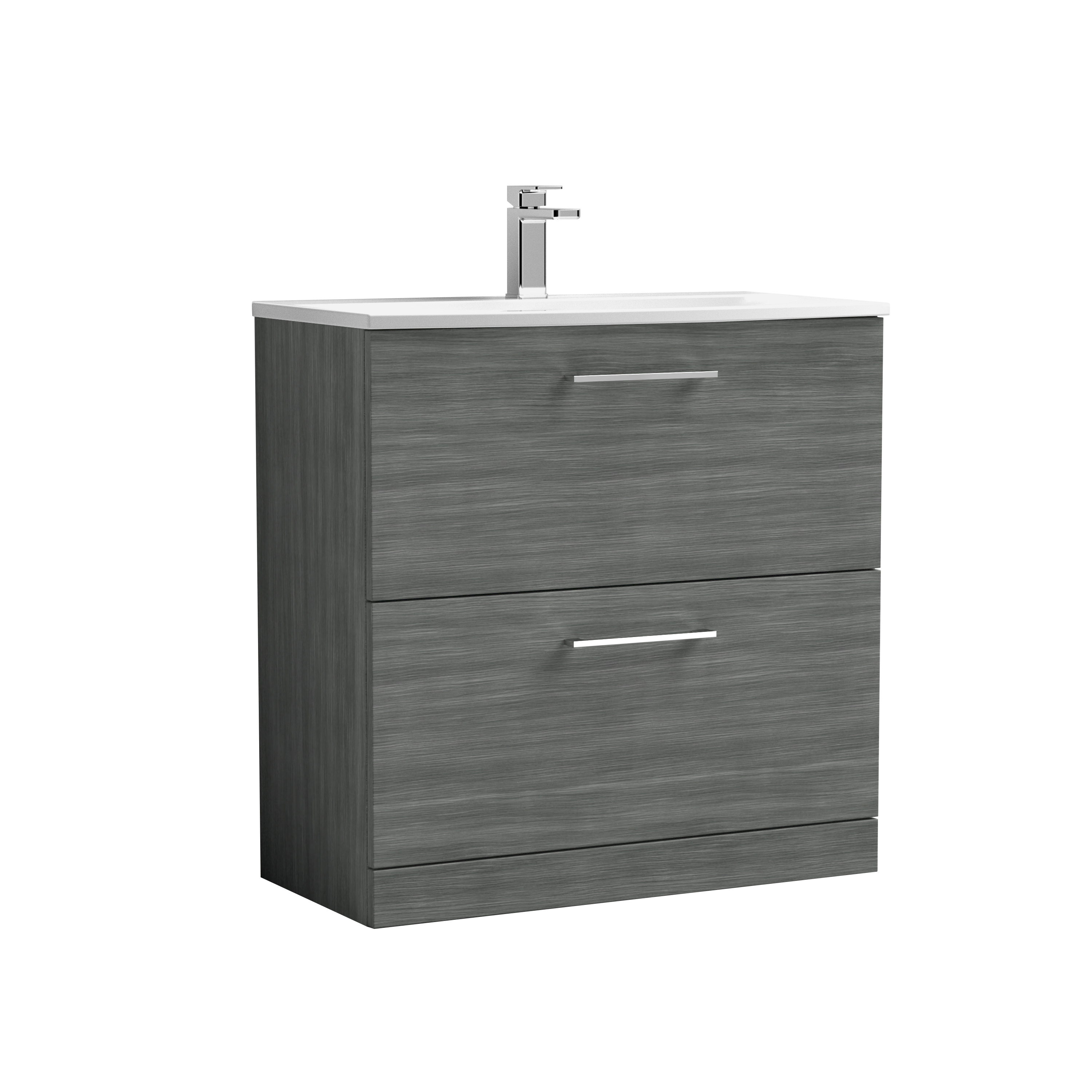 Nuie Arno Anthracite Woodgrain 800mm Floor Standing 2 Drawer Vanity Unit and Curved Basin ARN535G