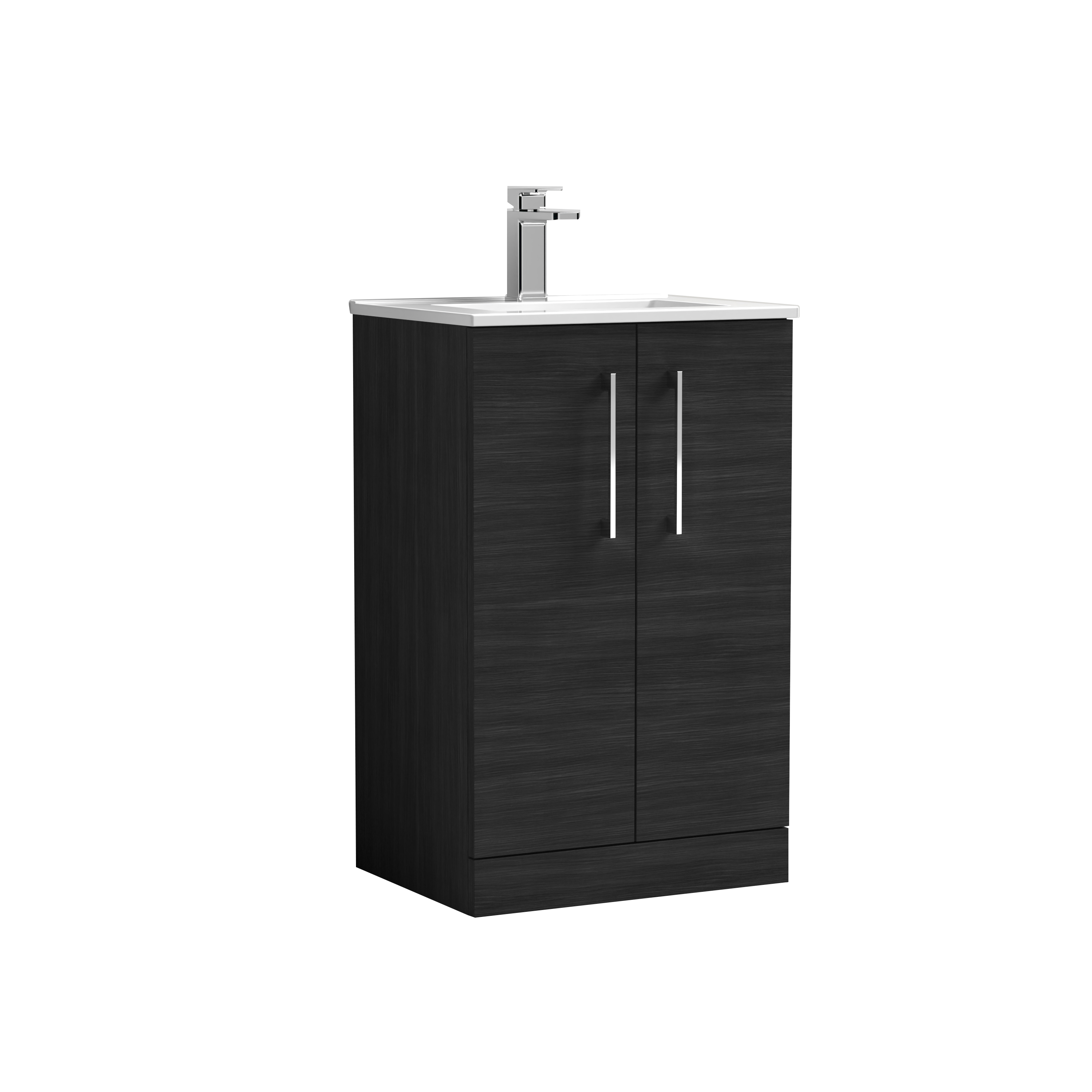 Nuie Arno Charcoal Black 500mm Floor Standing 2 Door Vanity Unit and Basin ARN601B