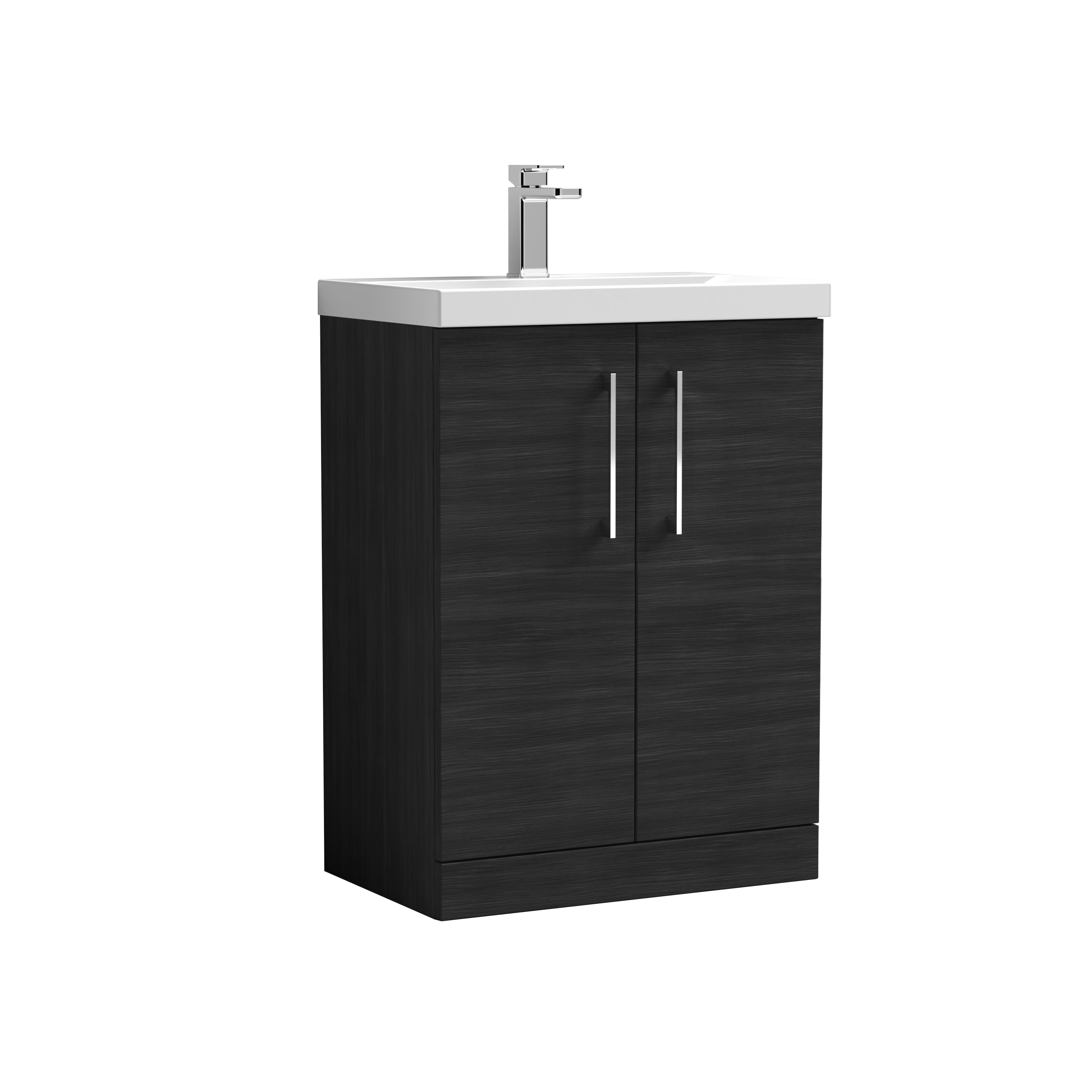 Nuie Arno Charcoal Black 600mm Floor Standing 2 Door Vanity Unit and Mid Edge Basin ARN603A