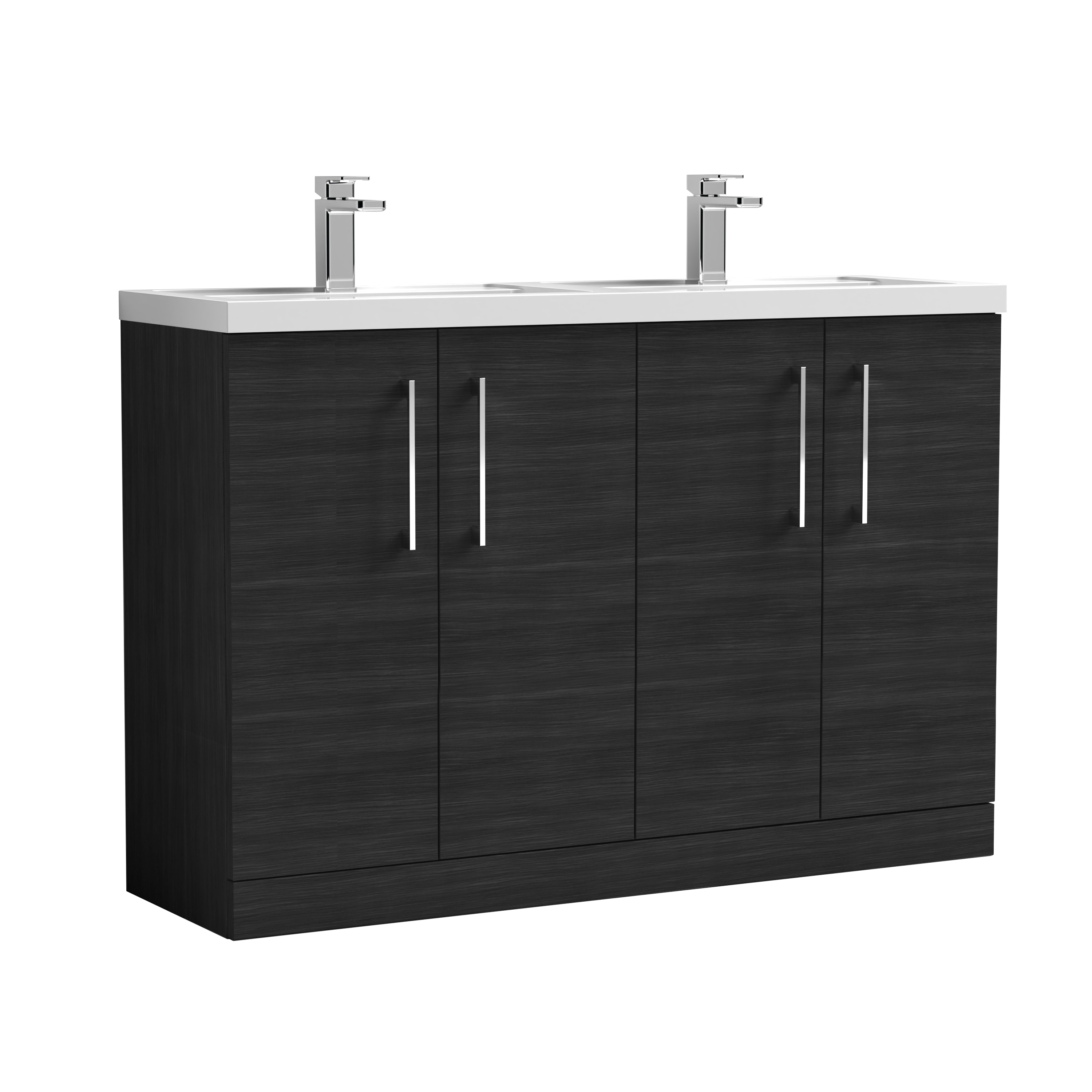 Nuie Arno Charcoal Black 1200mm Floor Standing 4 Door Vanity Unit and Double Basin ARN603C