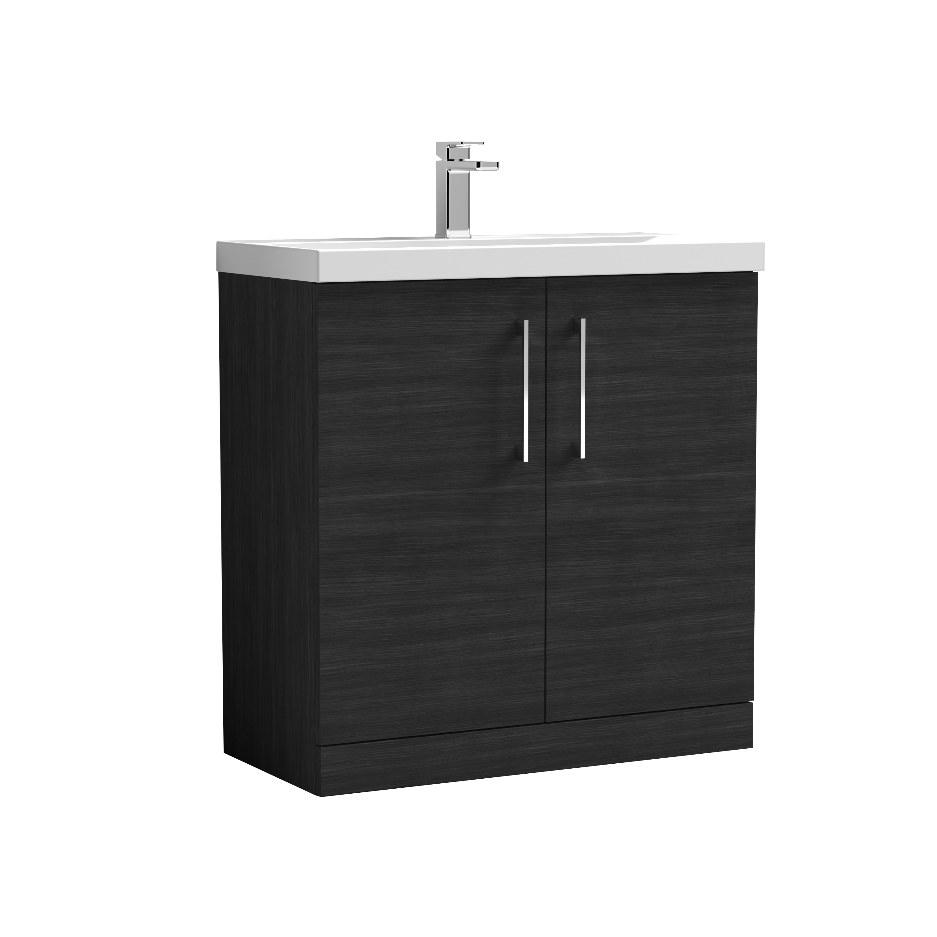 Nuie Arno Charcoal Black 800mm Floor Standing 2 Door Vanity Unit and Mid Edge Basin ARN605A