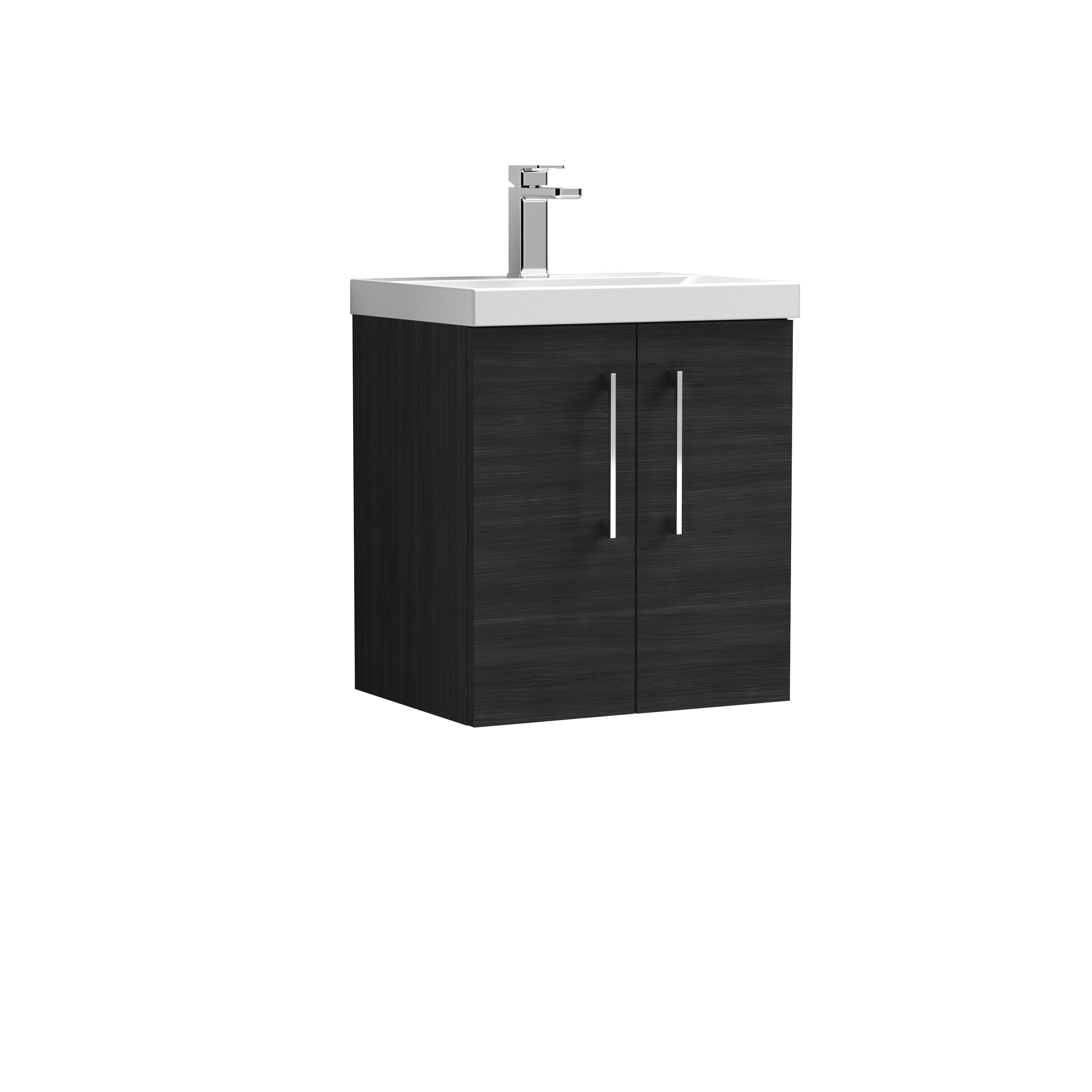 Nuie Arno Charcoal Black 500mm Wall Hung 2 Door Vanity Unit and Mid Edge Basin ARN621A