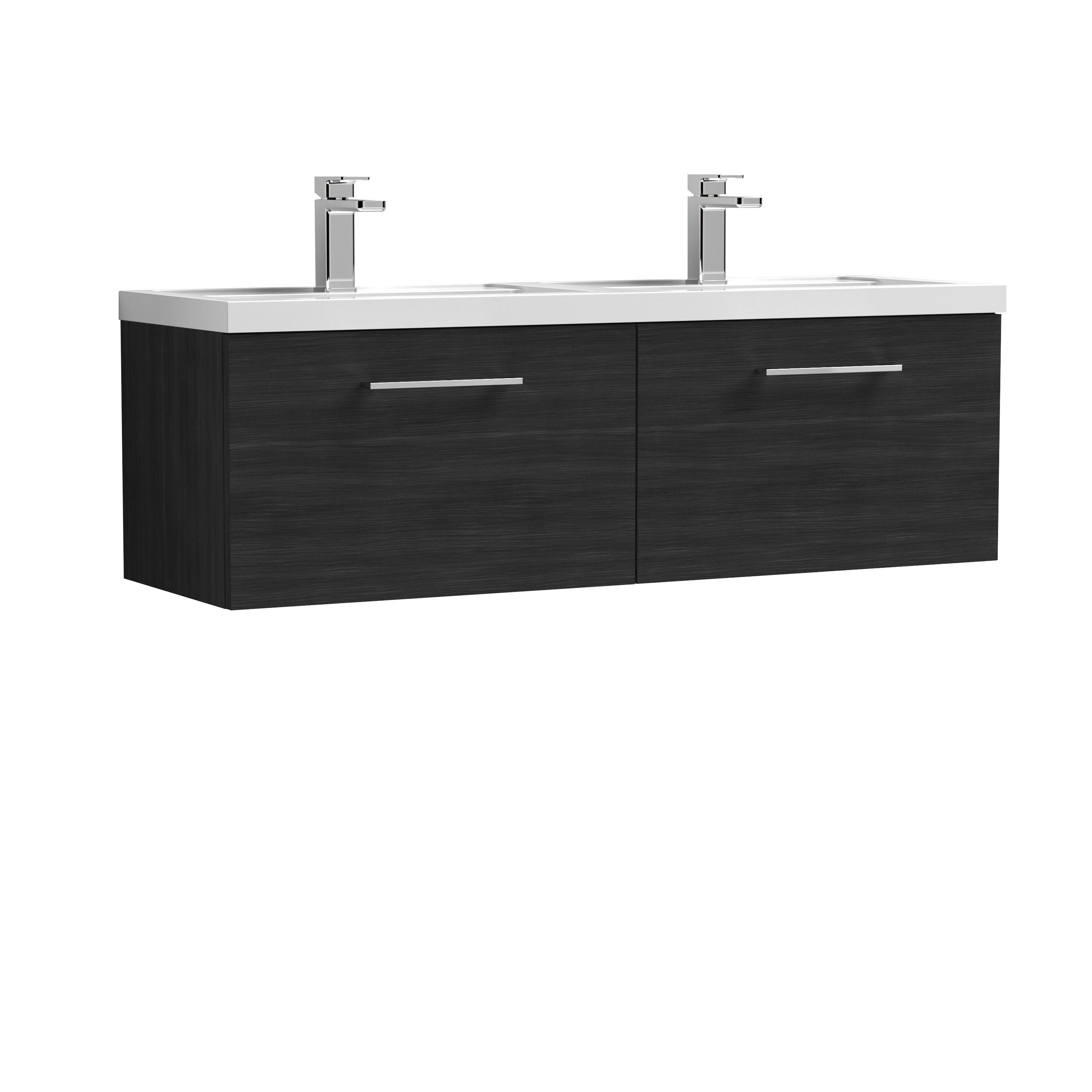 Nuie Arno Charcoal Black 1200mm Wall Hung 2 Drawer Vanity Unit and Double Basin ARN622F