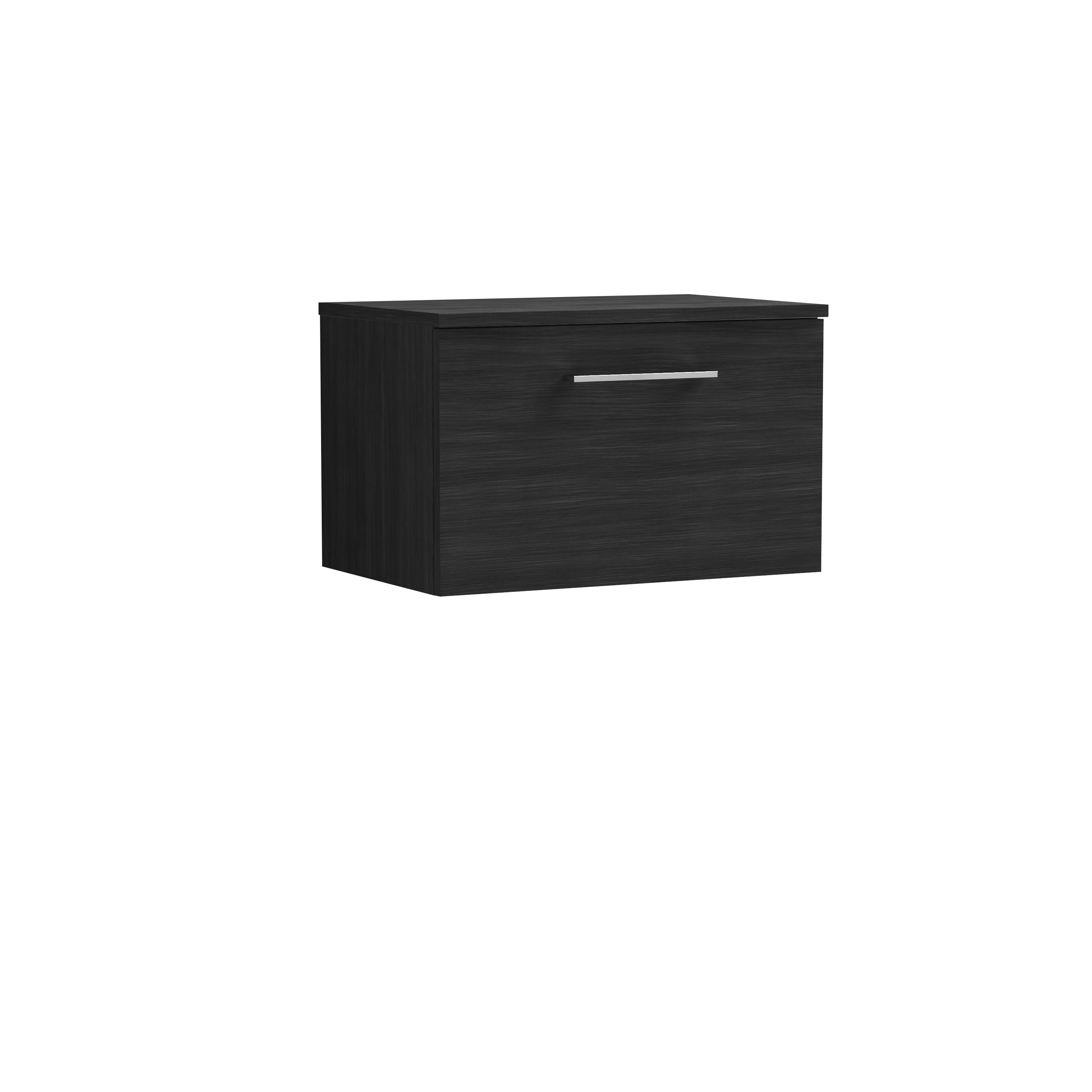 Nuie Arno Charcoal Black 600mm Wall Hung 1 Drawer Vanity Unit and Worktop ARN622W
