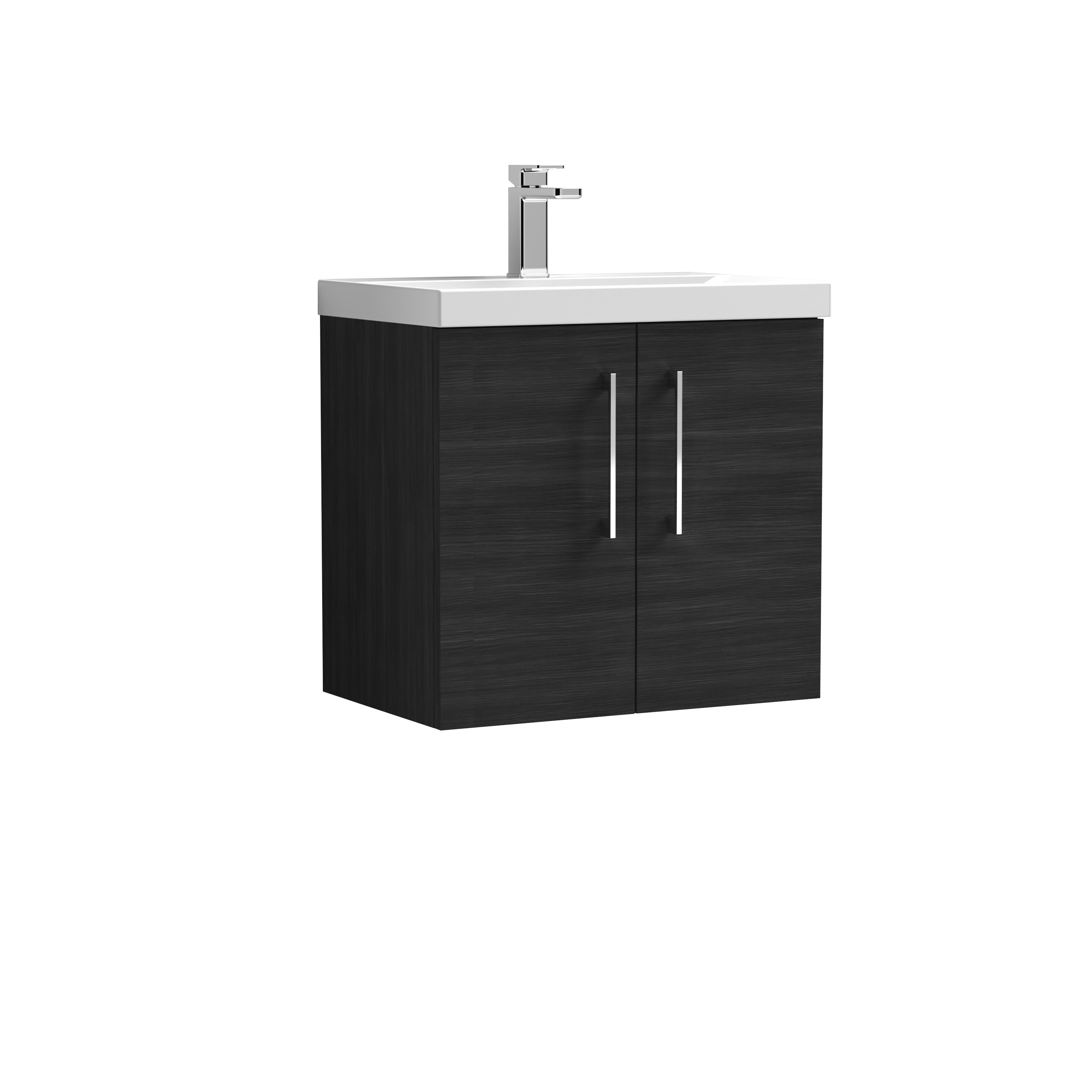Nuie Arno Charcoal Black 600mm Wall Hung 2 Door Vanity Unit and Mid Edge Basin ARN623A