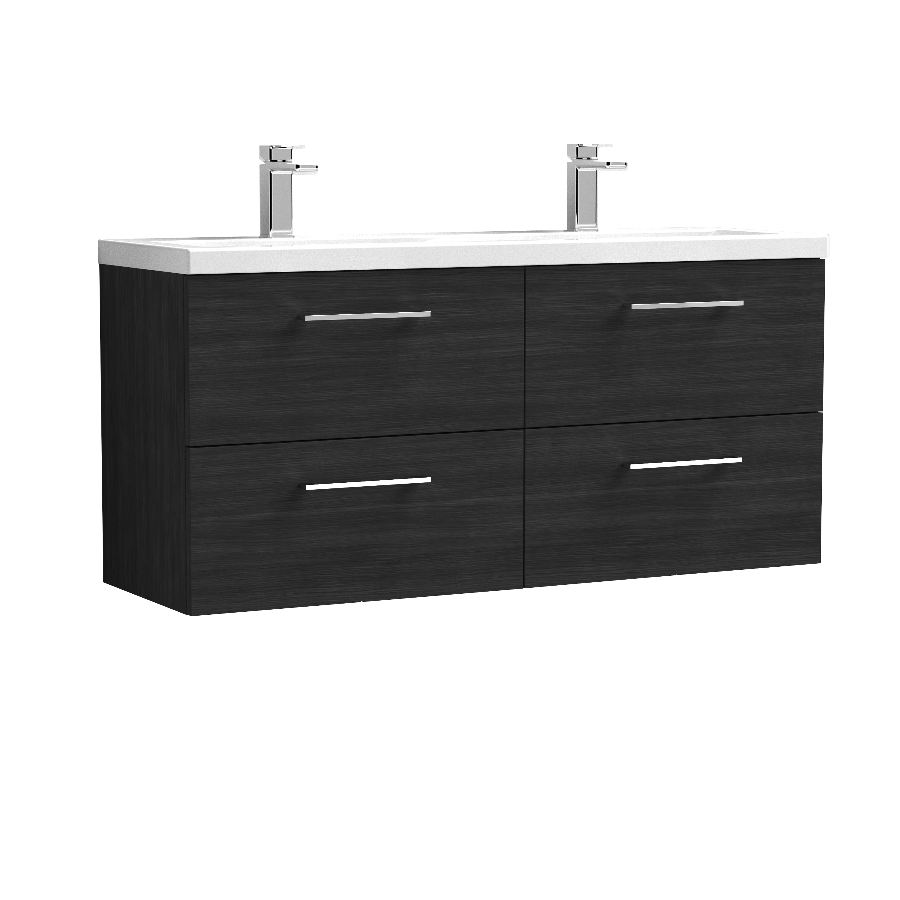 Nuie Arno Charcoal Black 1200mm Wall Hung 4 Drawer Vanity Unit and Double Basin ARN624F