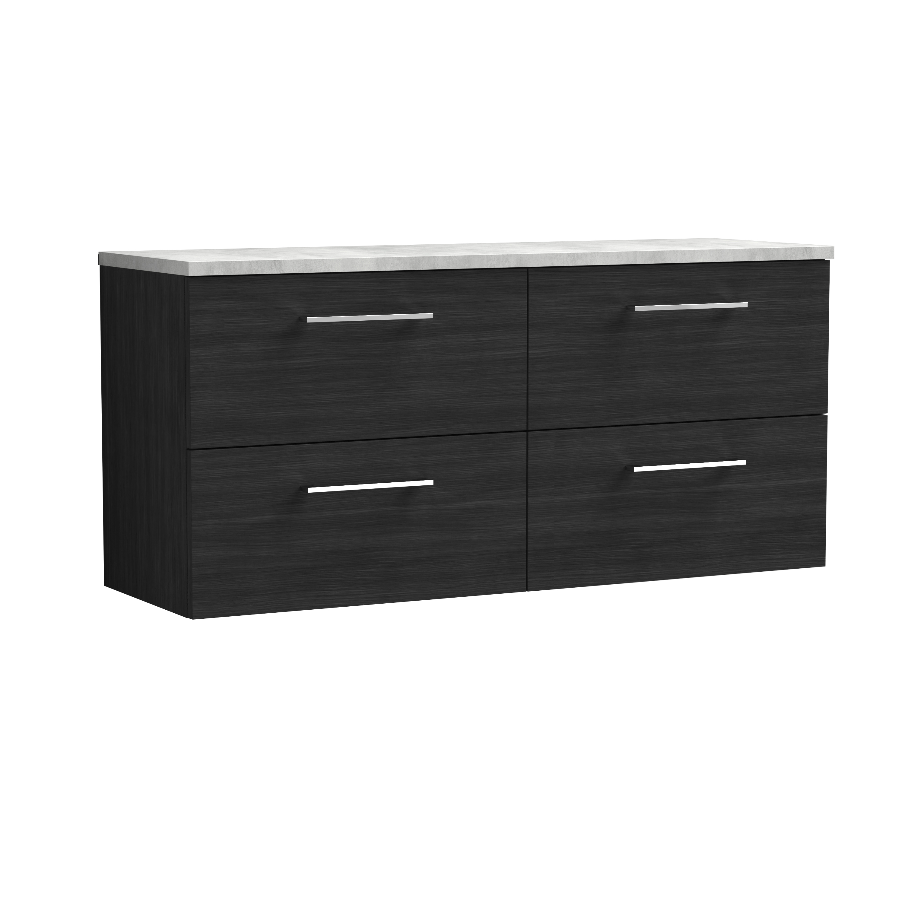 Nuie Arno Charcoal Black 1200mm Wall Hung 4 Drawer Vanity Unit and Laminate Worktop ARN624LBG2