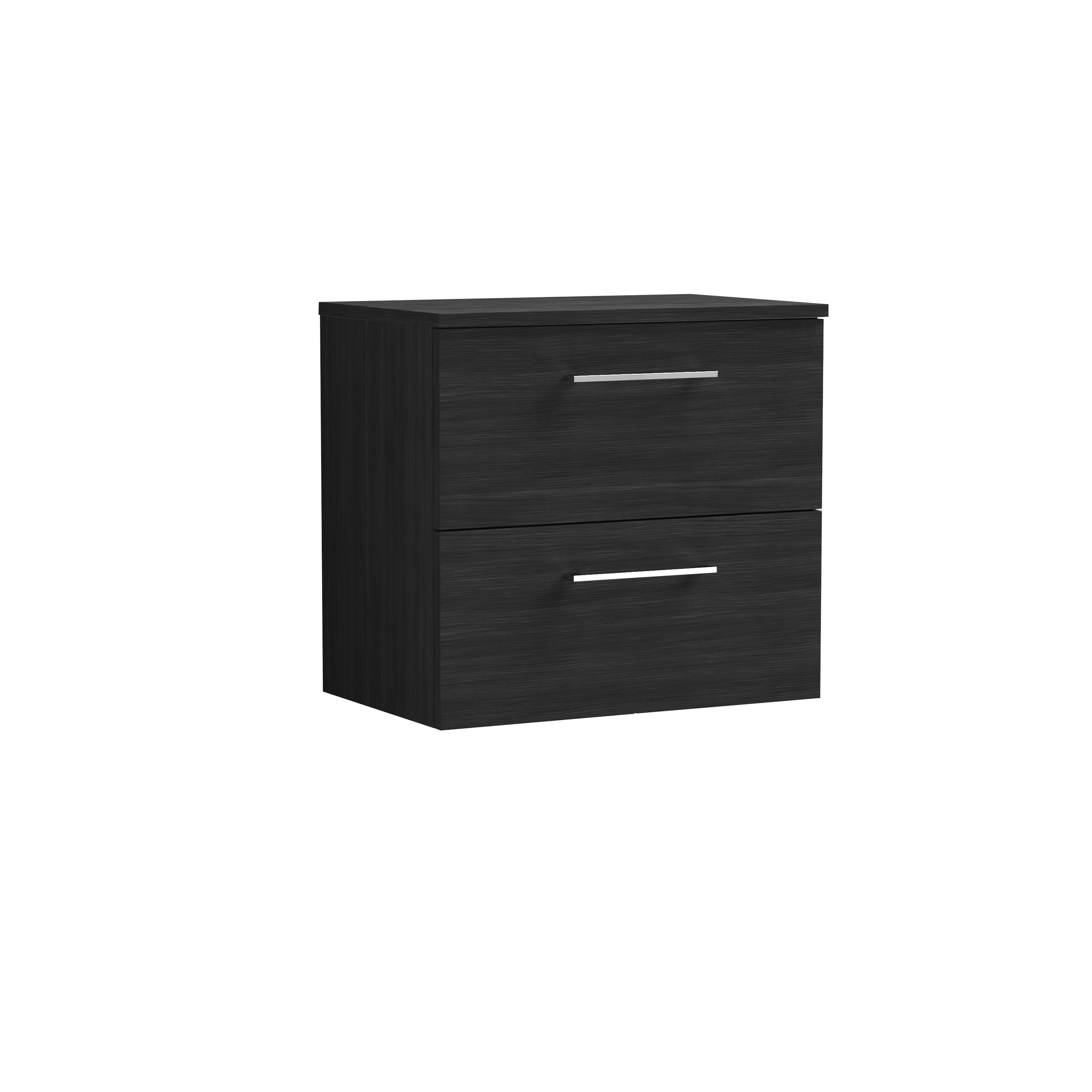 Nuie Arno Charcoal Black 600mm Wall Hung 2 Drawer Vanity Unit and Worktop ARN624W