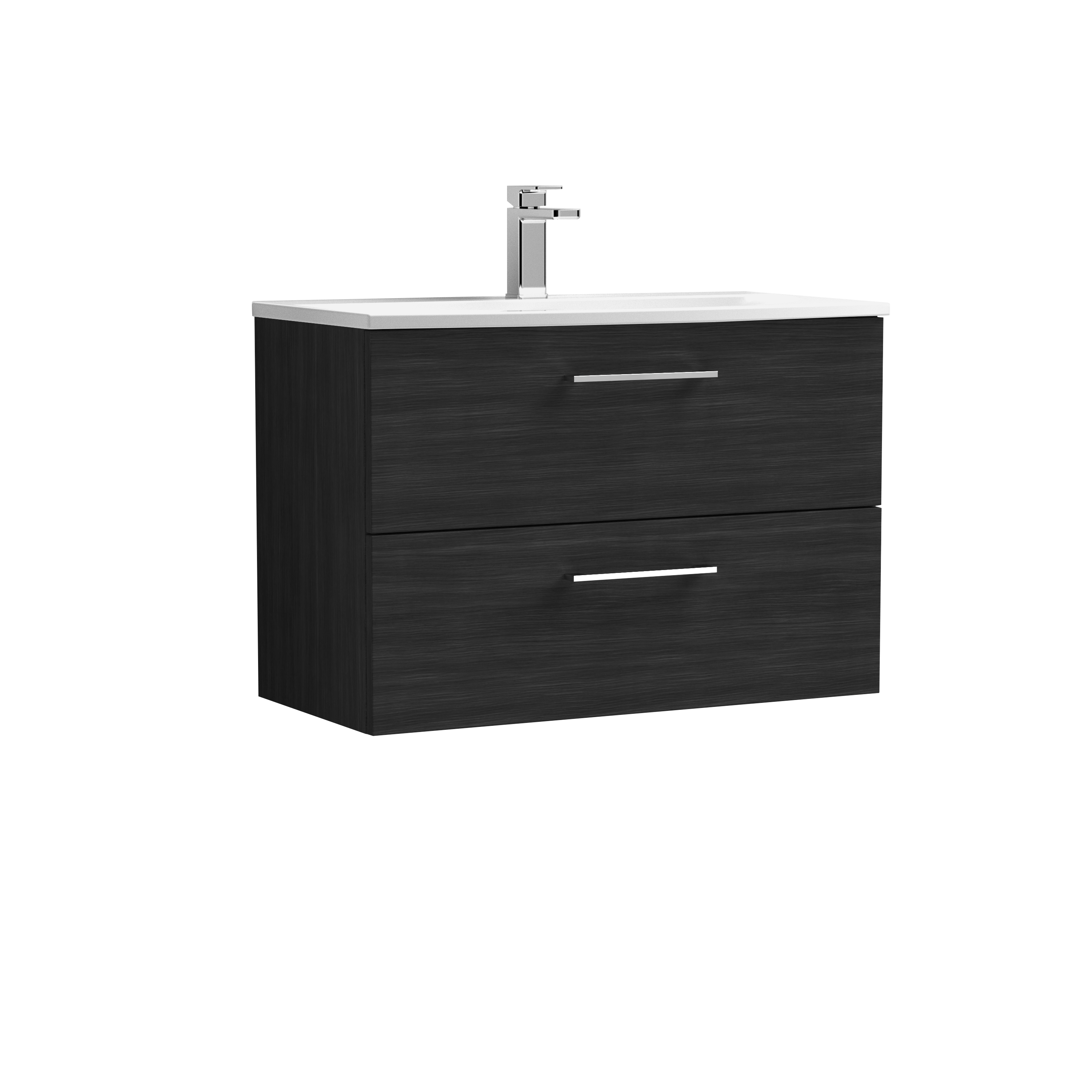 Nuie Arno Charcoal Black 800mm Wall Hung 2 Drawer Vanity Unit and Curved Basin ARN626G